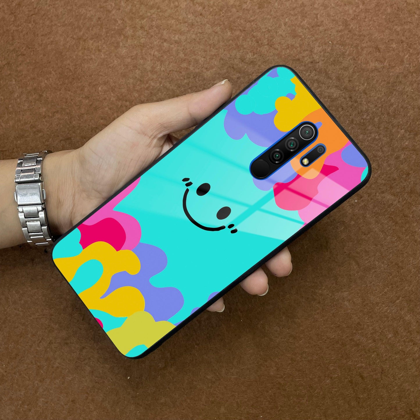 Cute Blue Smiley Multicolor Glass Case For Poco ShopOnCliQ