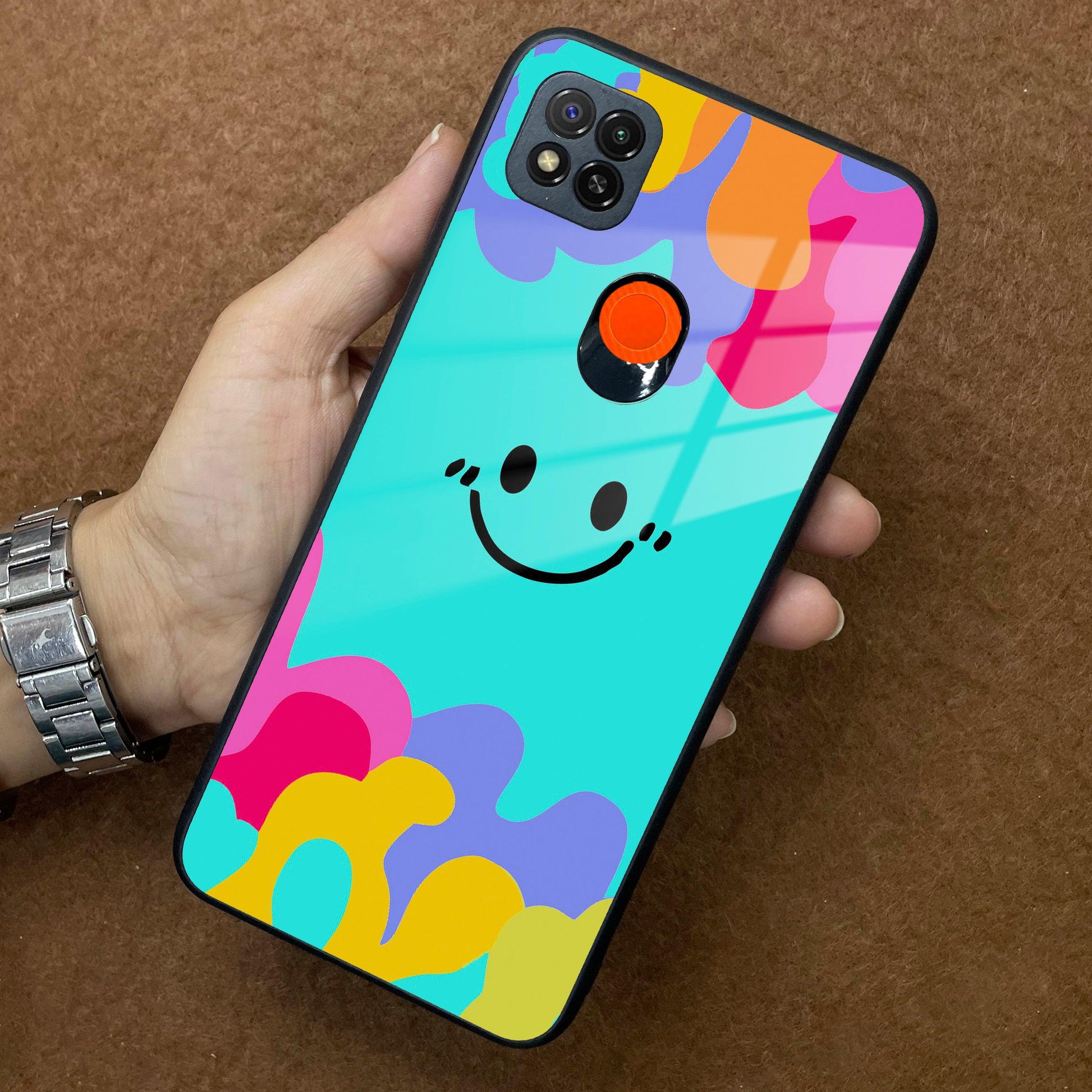 Cute Blue Smiley Multicolor Glass Case For Poco ShopOnCliQ