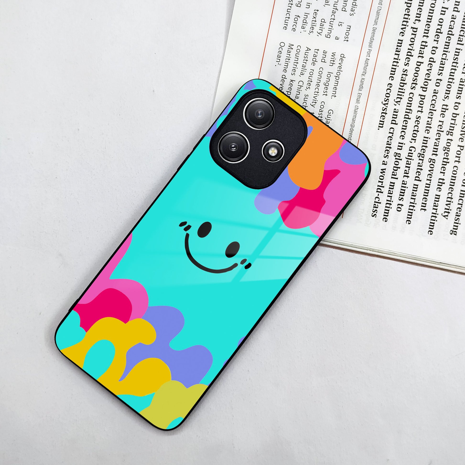 Cute Blue Smiley Multicolor Glass Case For Poco ShopOnCliQ