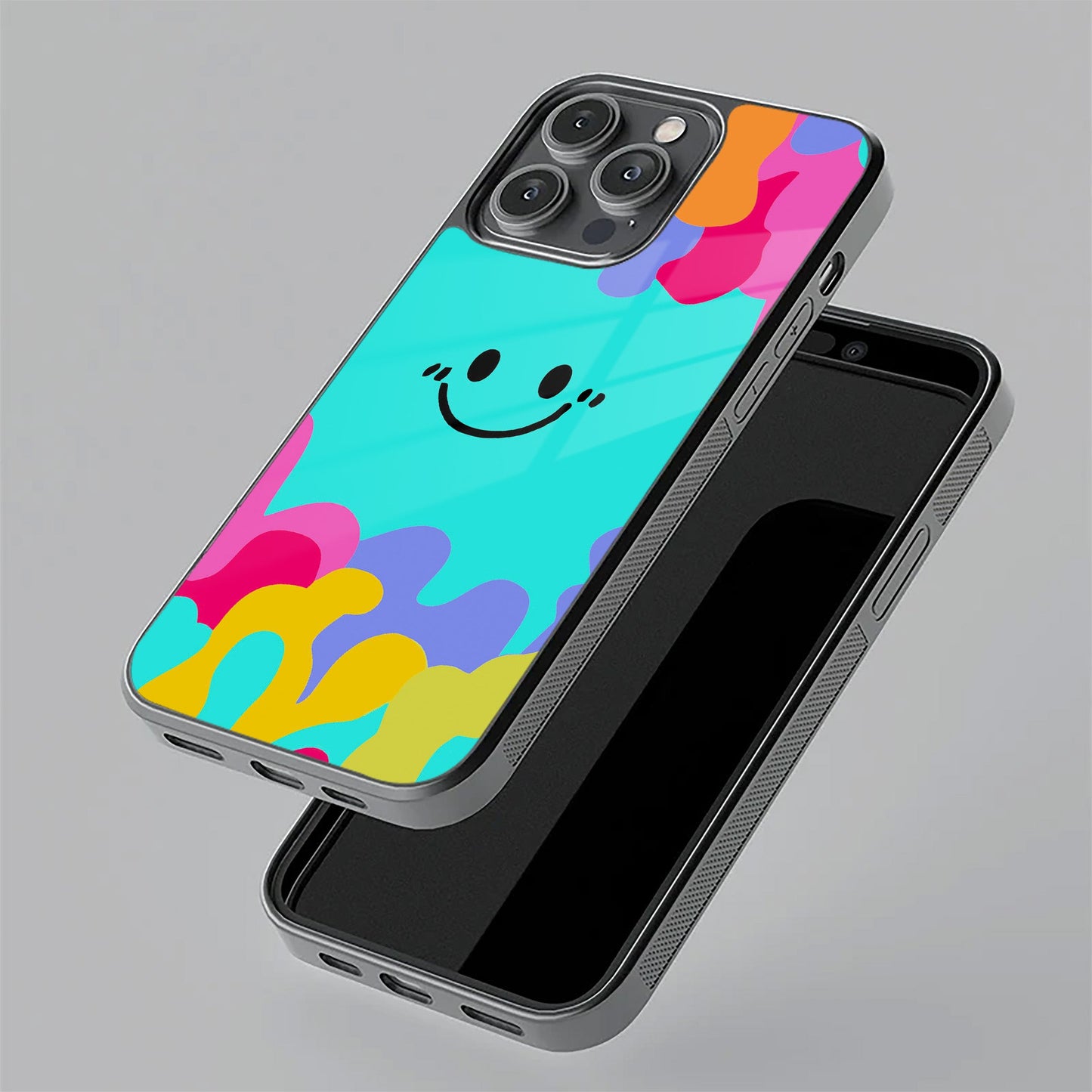 Cute Blue Smiley Multicolor Glass Case For Poco ShopOnCliQ