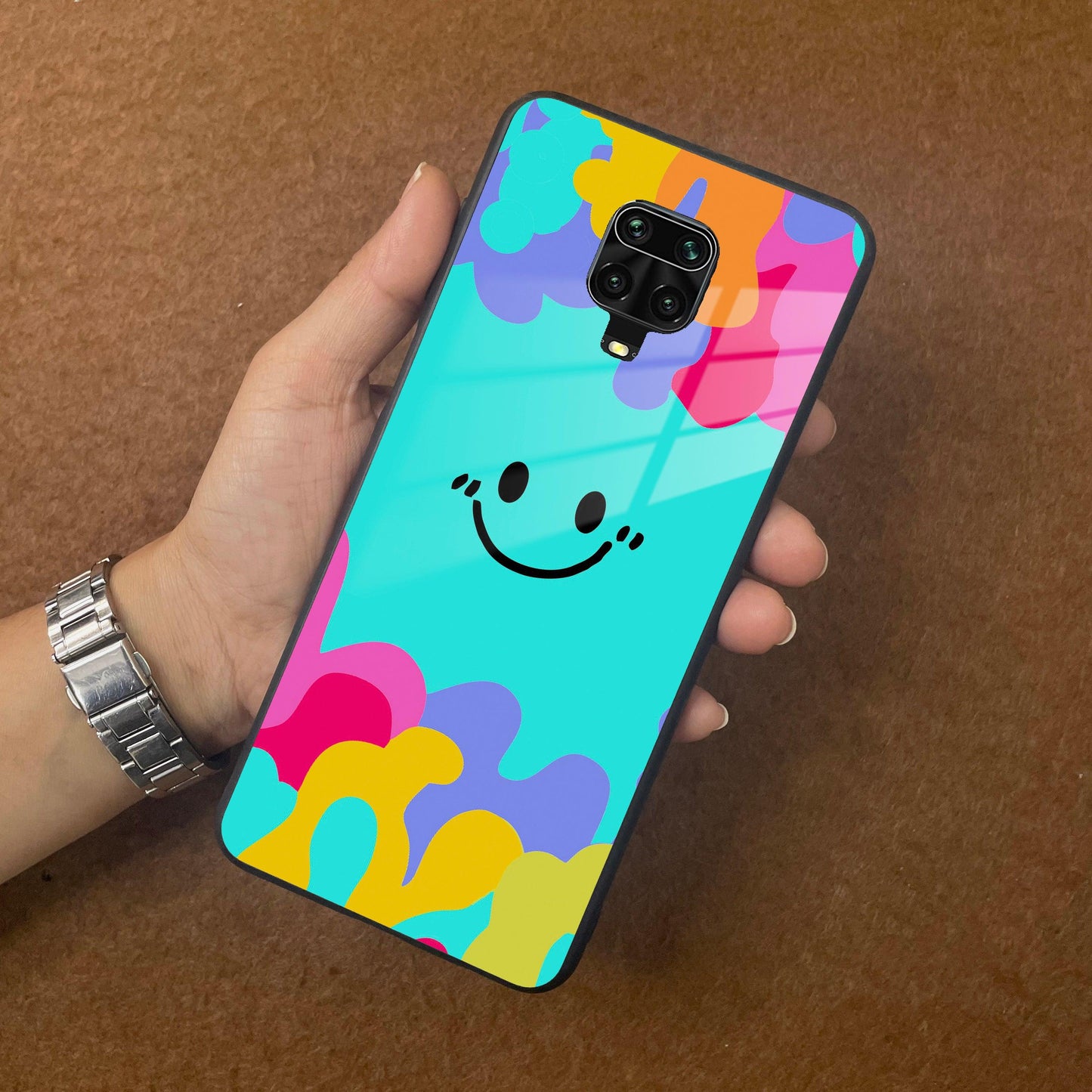 Cute Blue Smiley Multicolor Glass Case For Poco ShopOnCliQ