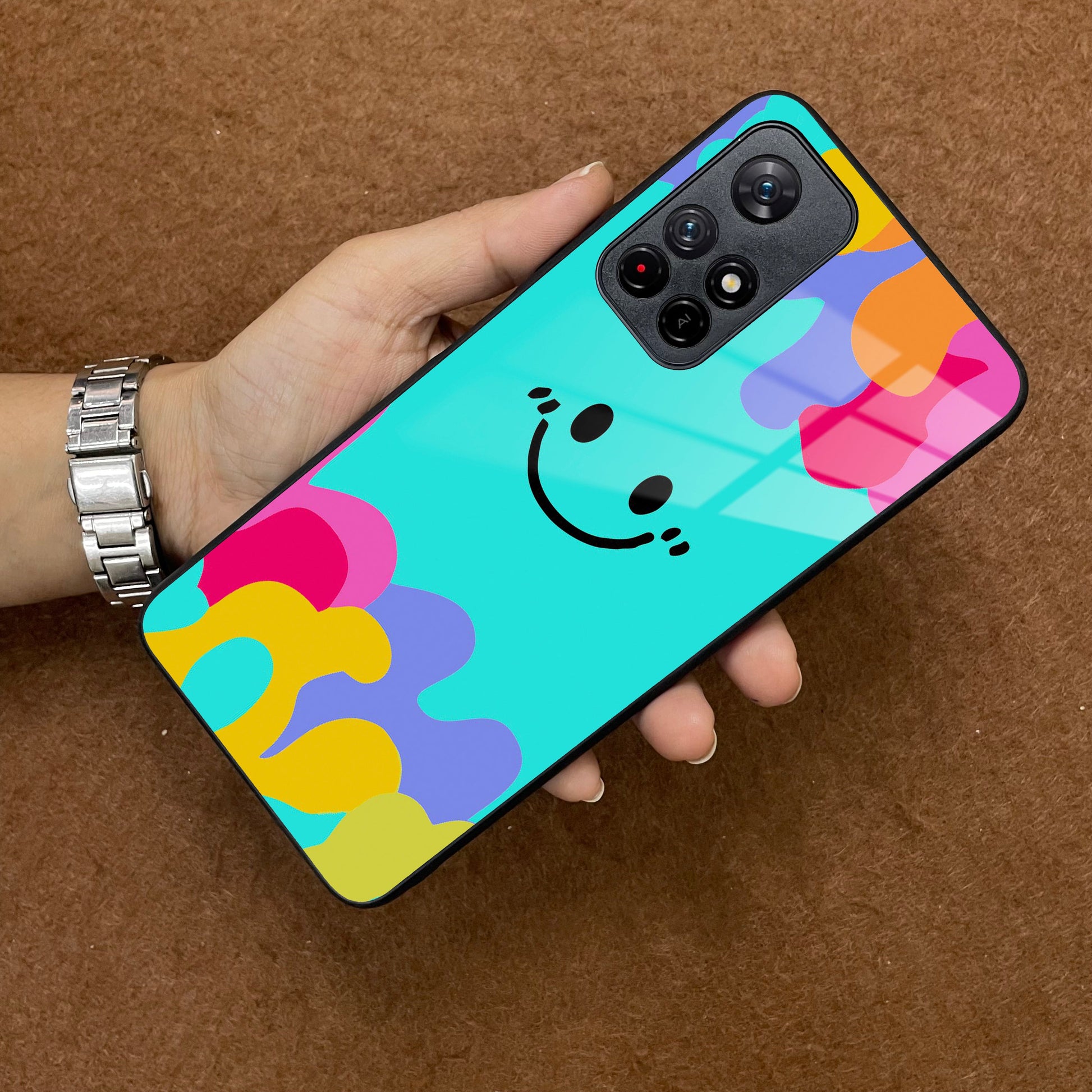 Cute Blue Smiley Multicolor Glass Case For Poco ShopOnCliQ