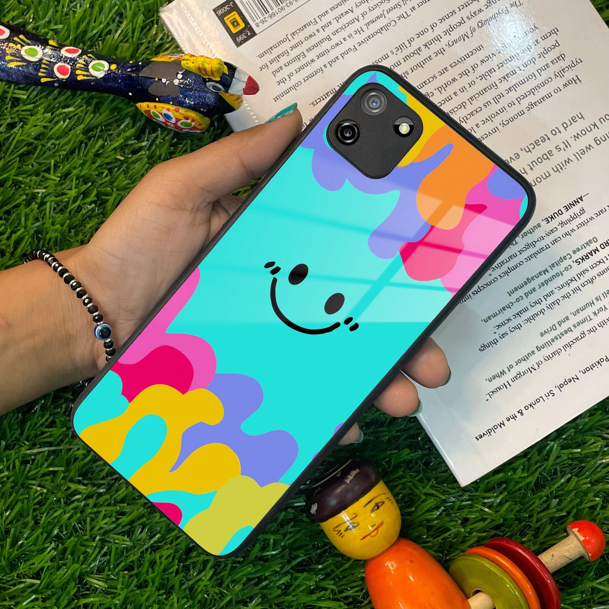 Cute Blue Smiley Multicolor Glass Case For Realme/Narzo ShopOnCliQ