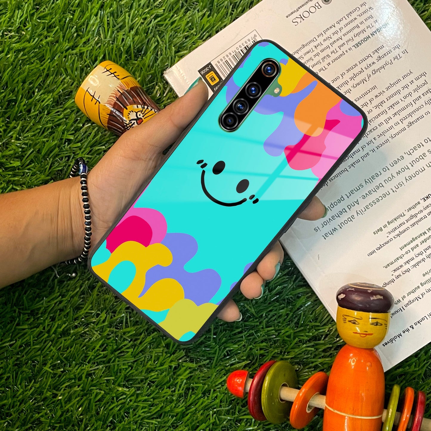 Cute Blue Smiley Multicolor Glass Case For Realme/Narzo ShopOnCliQ