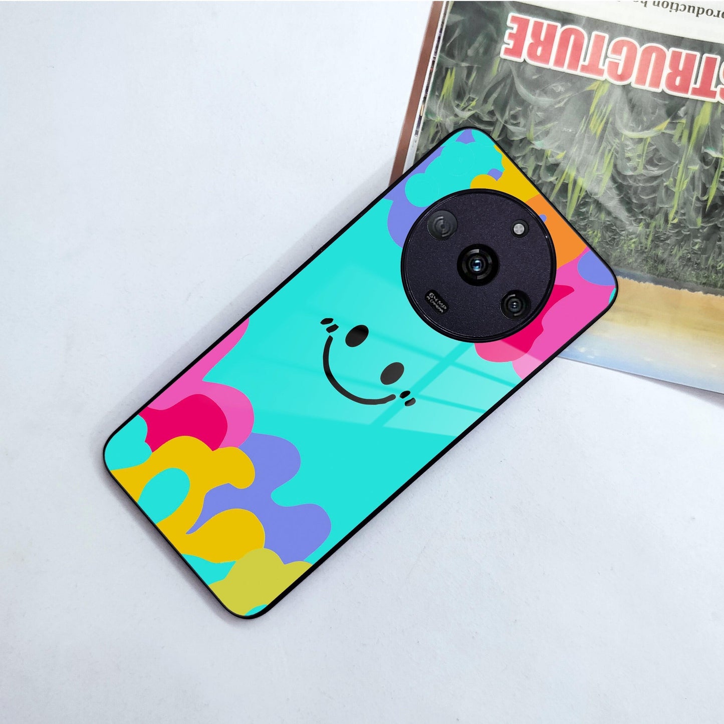 Cute Blue Smiley Multicolor Glass Case For Realme/Narzo