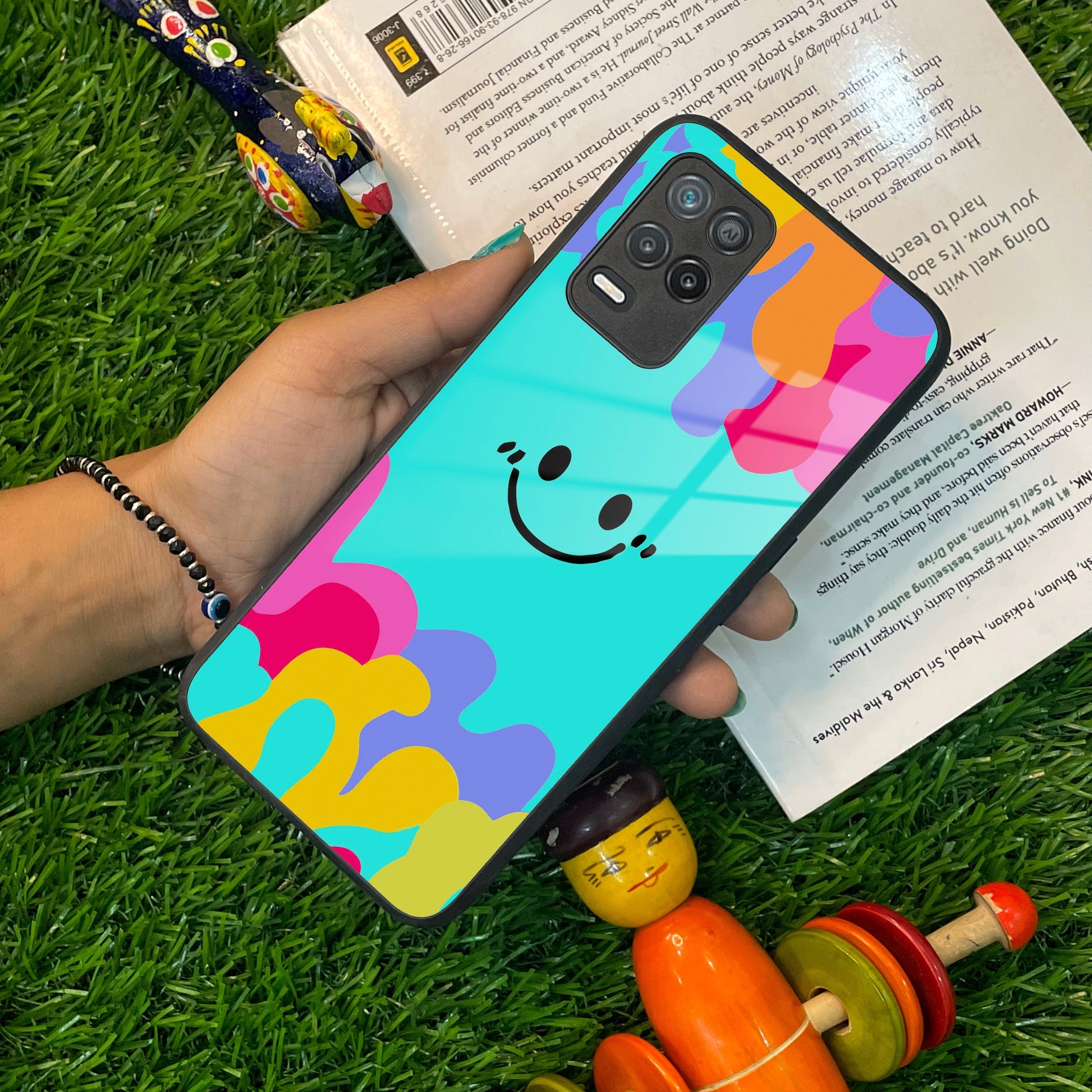 Cute Blue Smiley Multicolor Glass Case For Realme/Narzo ShopOnCliQ