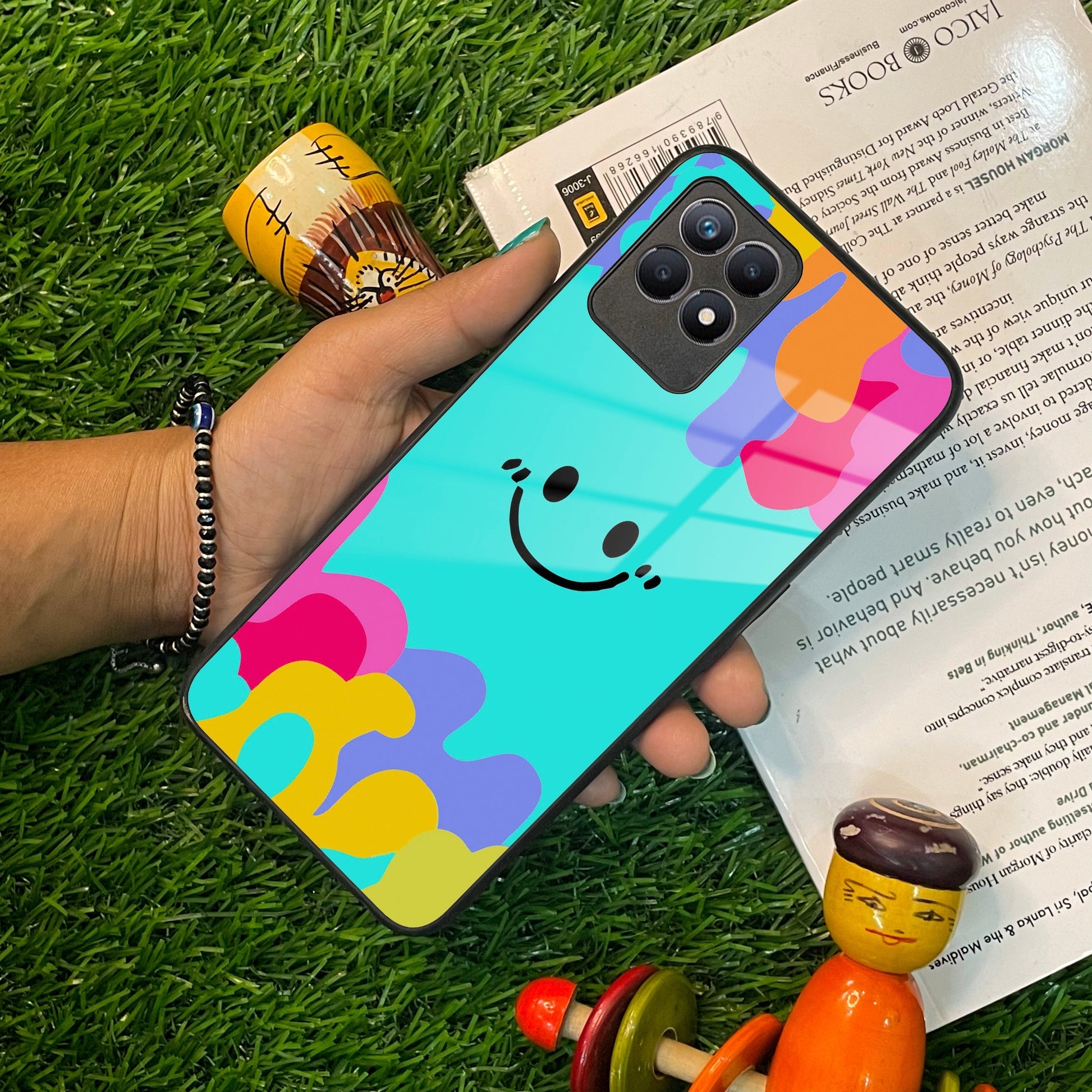 Cute Blue Smiley Multicolor Glass Case For Realme/Narzo ShopOnCliQ