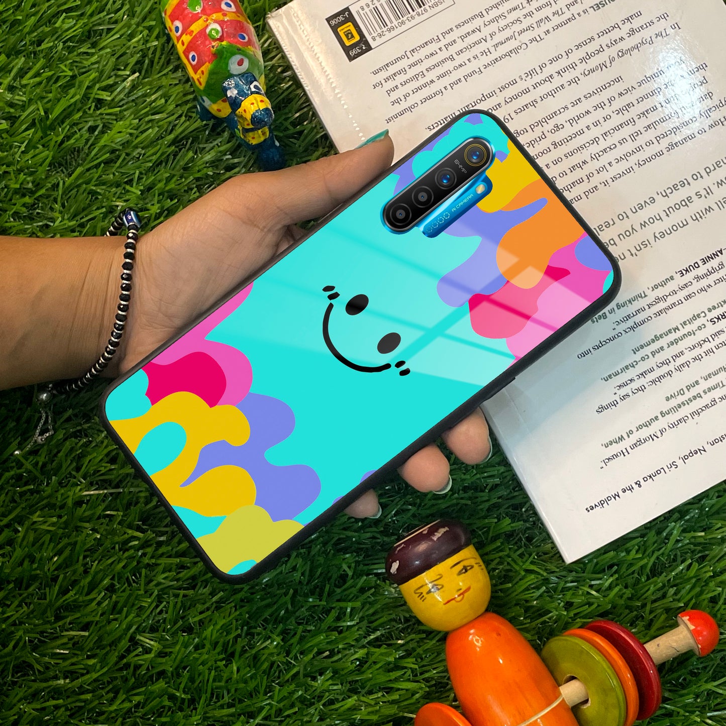 Cute Blue Smiley Multicolor Glass Case For Realme/Narzo ShopOnCliQ