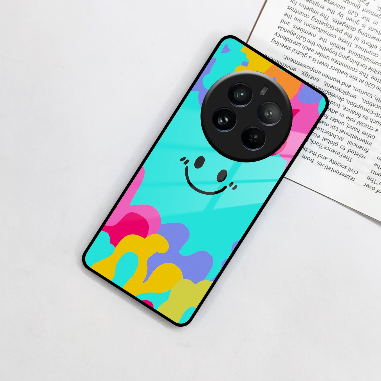 Cute Blue Smiley Multicolor Glass Case For Realme/Narzo ShopOnCliQ