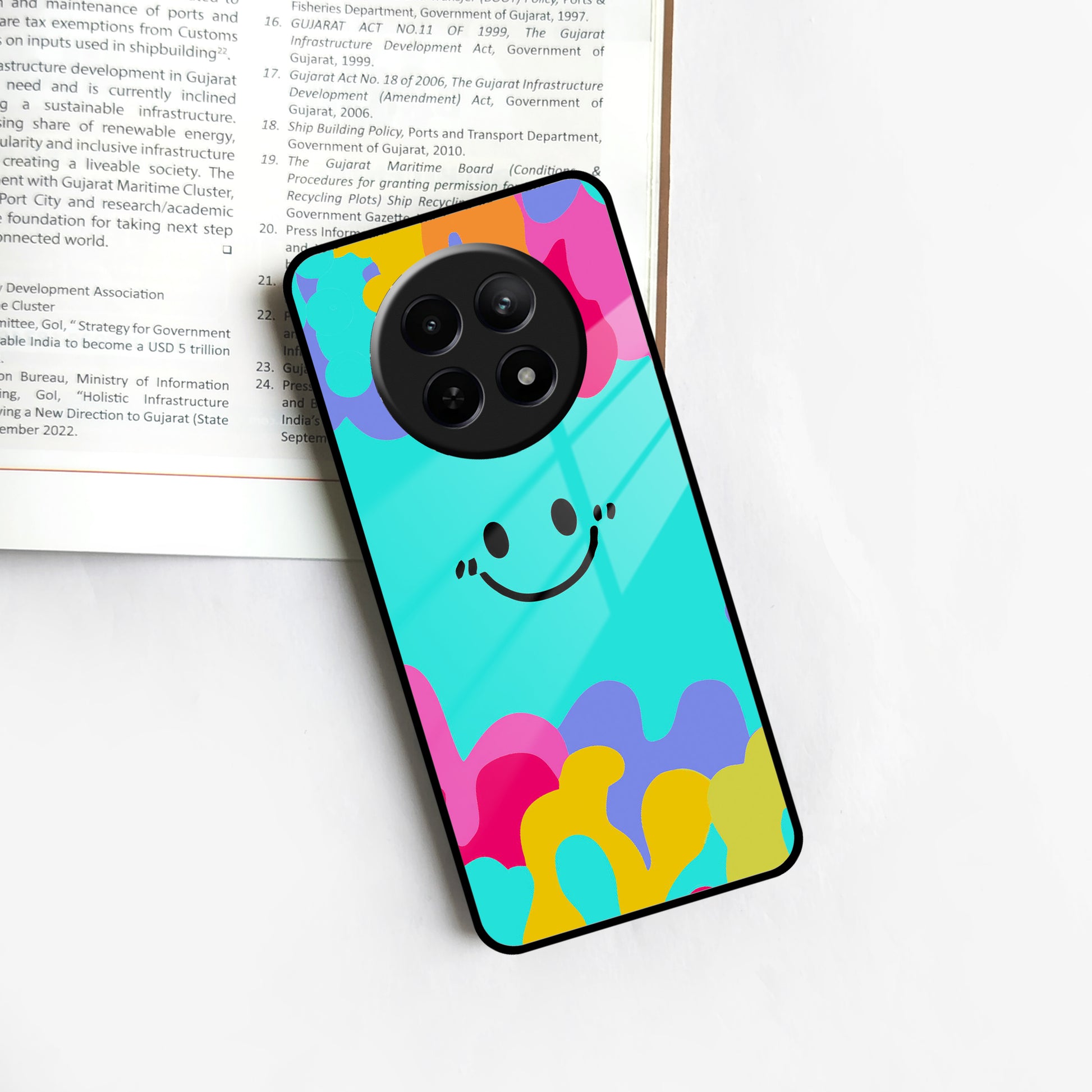 Cute Blue Smiley Multicolor Glass Case For Realme/Narzo ShopOnCliQ