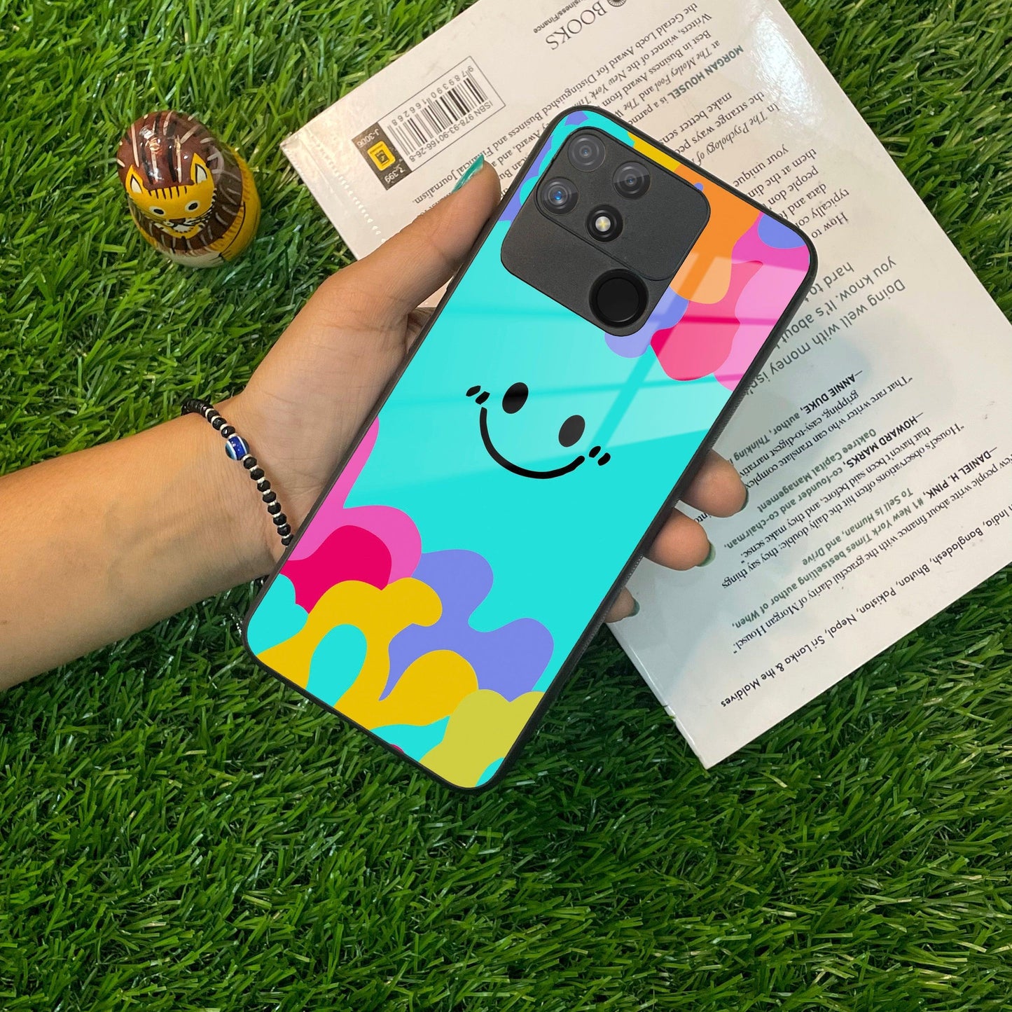 Cute Blue Smiley Multicolor Glass Case For Realme/Narzo