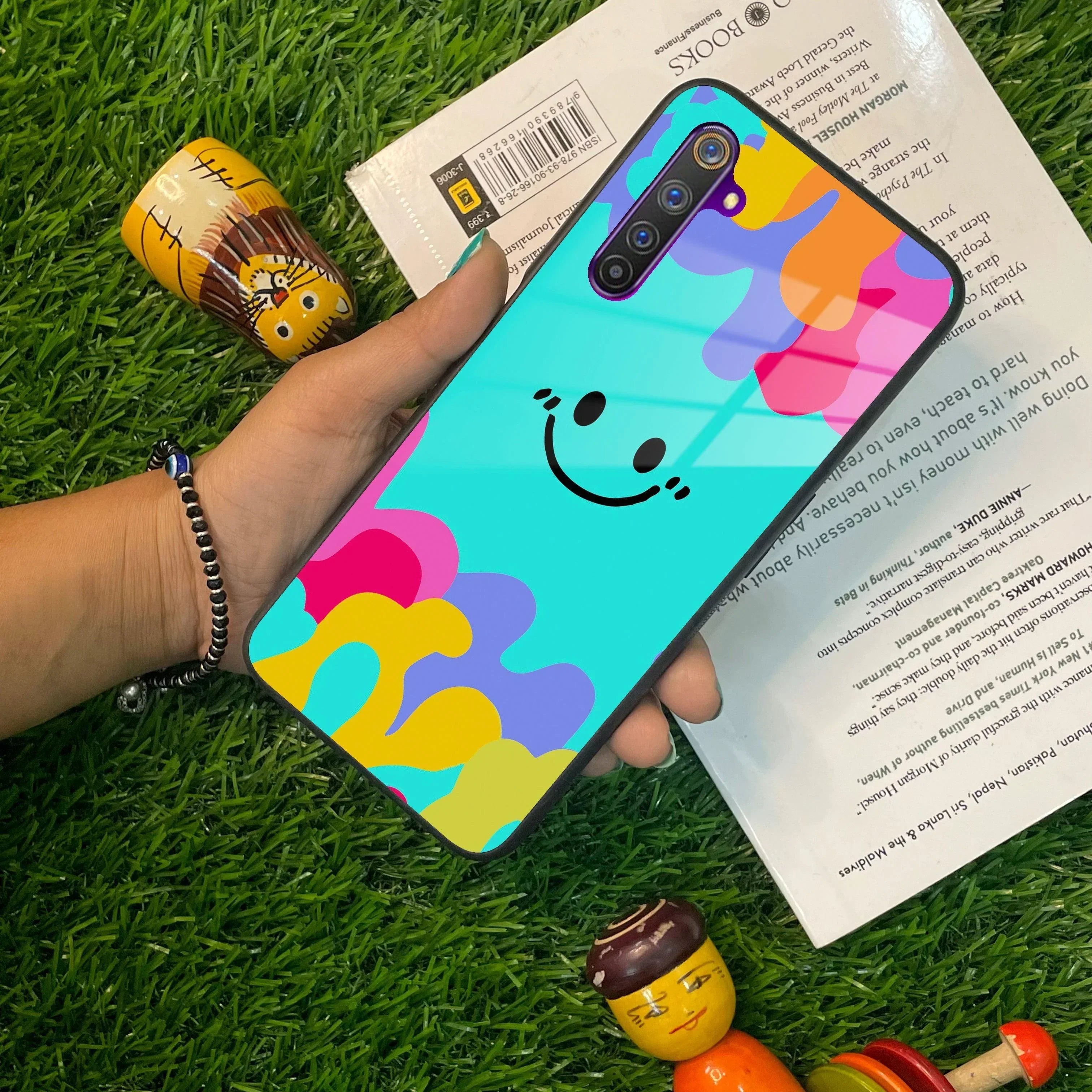 Cute Blue Smiley Multicolor Glass Case For Realme/Narzo - ShopOnCliQ