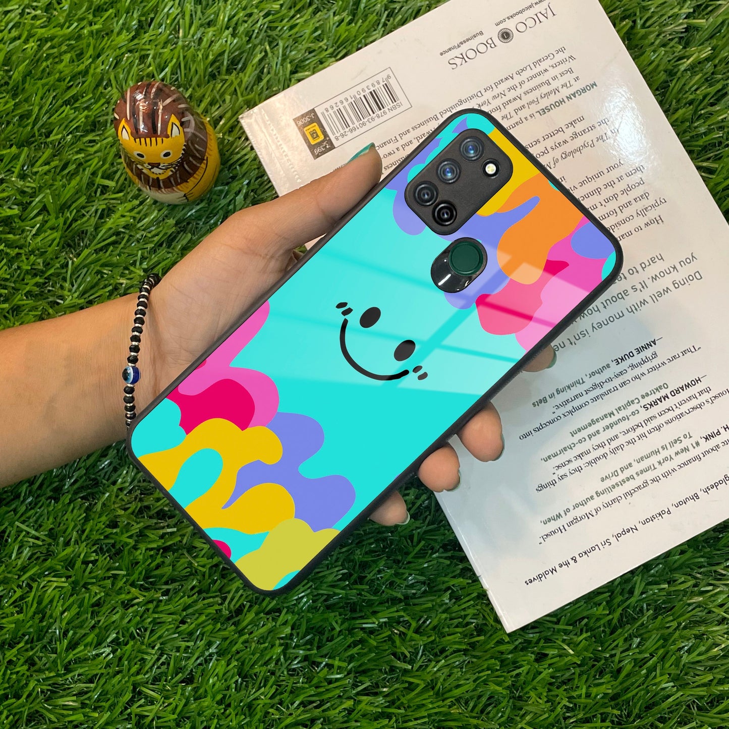 Cute Blue Smiley Multicolor Glass Case For Realme/Narzo ShopOnCliQ