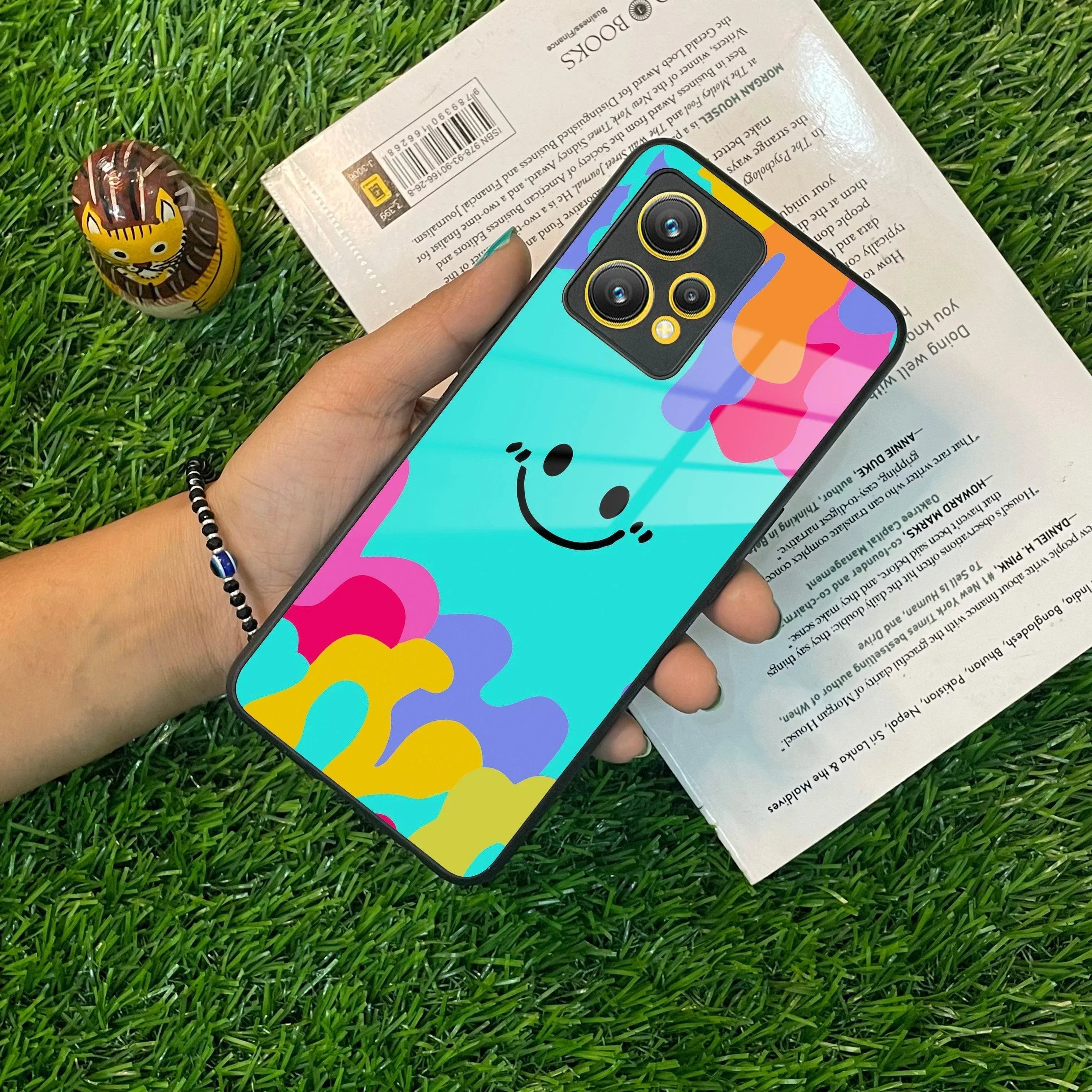 Cute Blue Smiley Multicolor Glass Case For Realme/Narzo - ShopOnCliQ