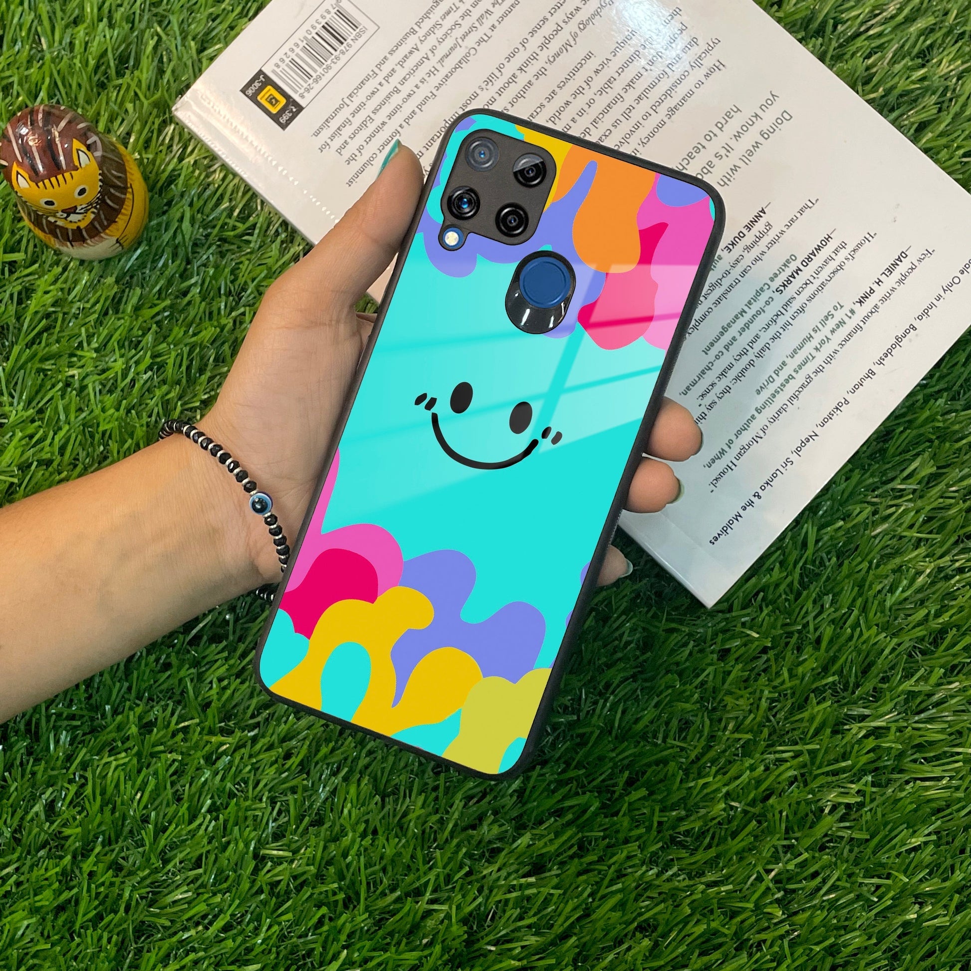 Cute Blue Smiley Multicolor Glass Case For Realme/Narzo ShopOnCliQ