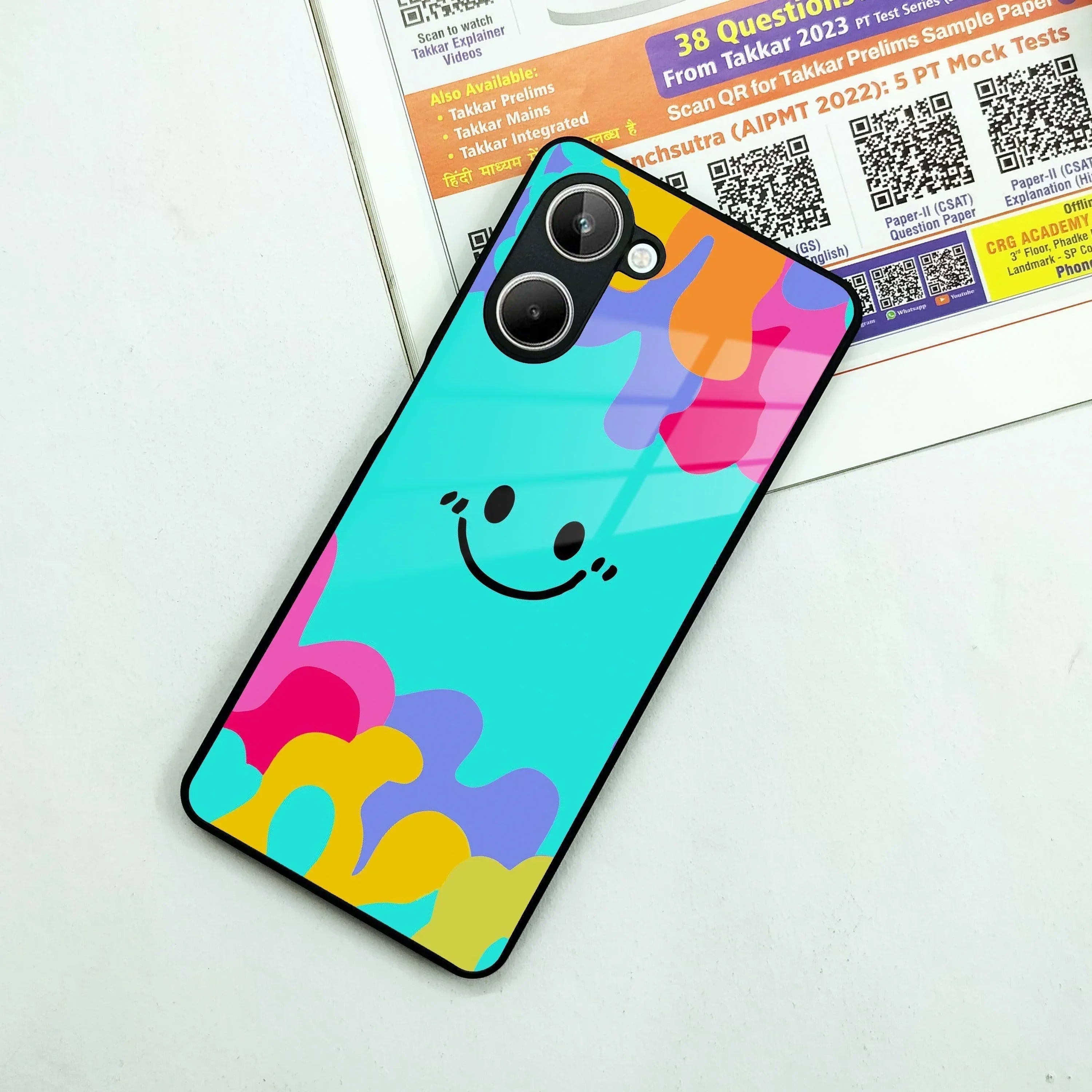 Cute Blue Smiley Multicolor Glass Case For Realme/Narzo - ShopOnCliQ