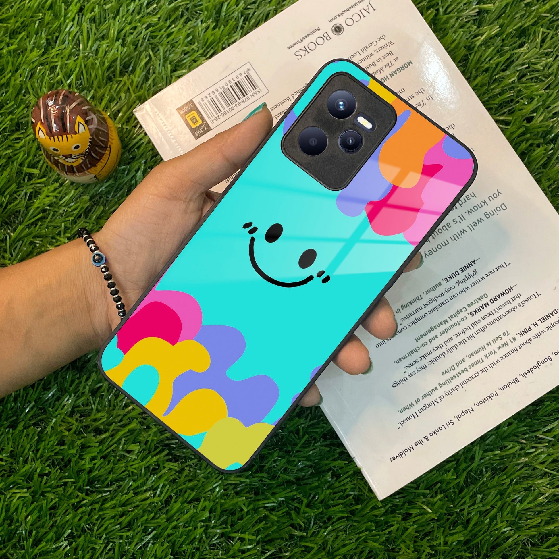 Cute Blue Smiley Multicolor Glass Case For Realme/Narzo ShopOnCliQ