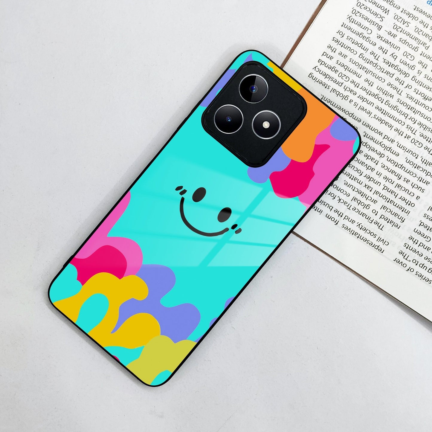 Cute Blue Smiley Multicolor Glass Case For Realme/Narzo