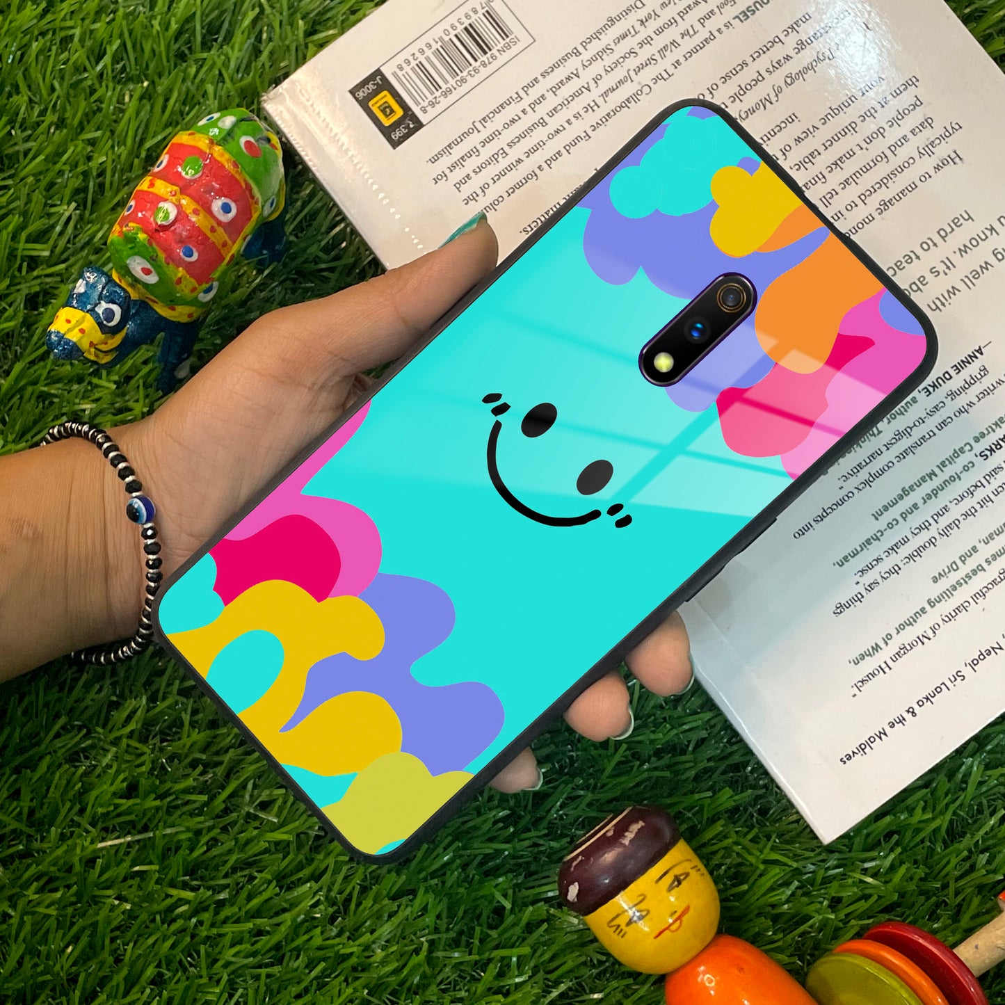 Cute Blue Smiley Multicolor Glass Case For Realme/Narzo ShopOnCliQ