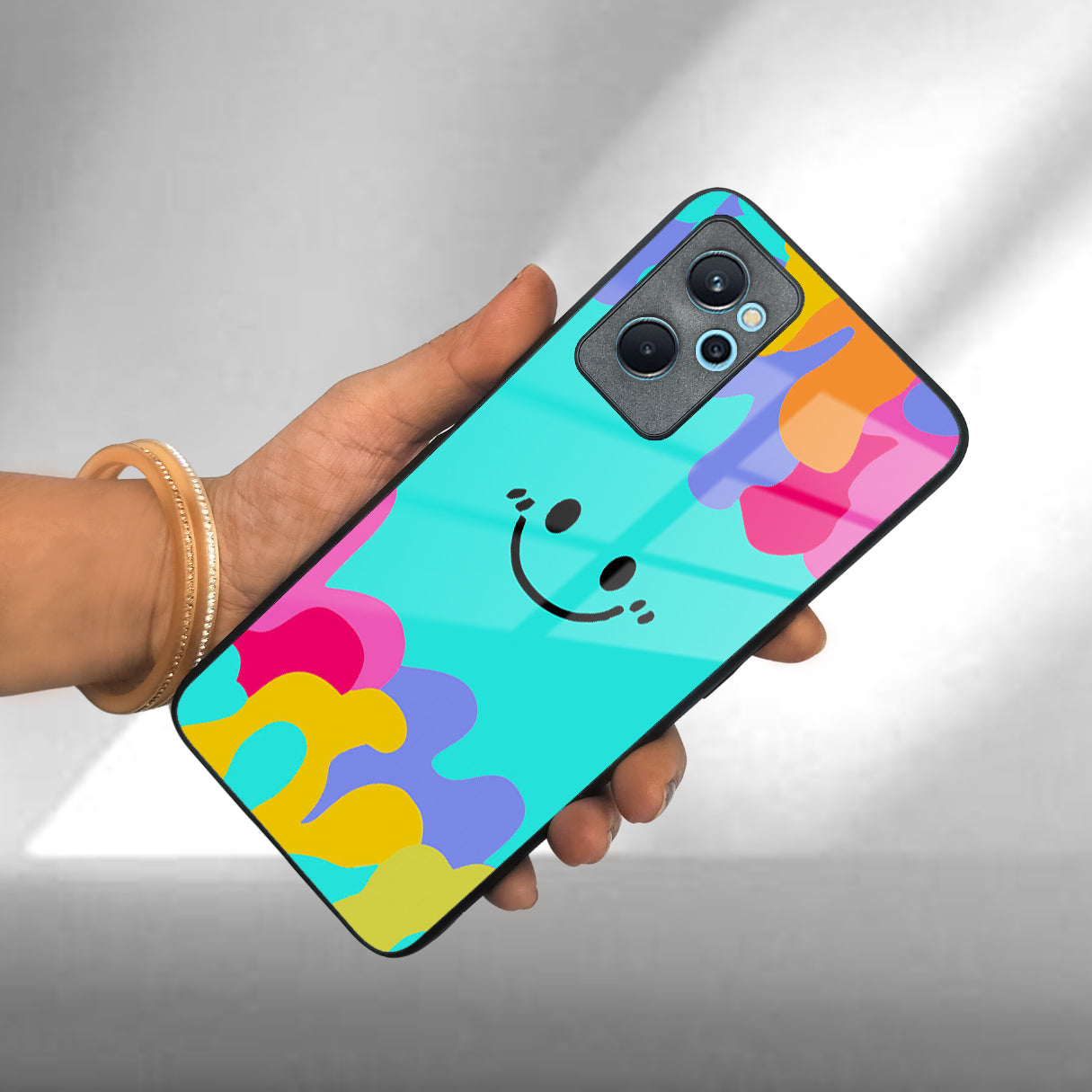 Cute Blue Smiley Multicolor Glass Case For Realme/Narzo ShopOnCliQ