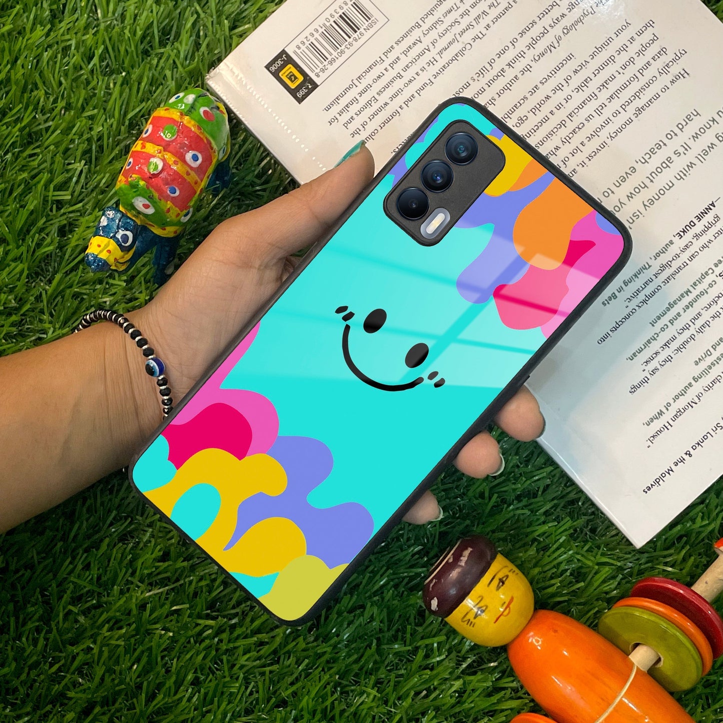 Cute Blue Smiley Multicolor Glass Case For Realme/Narzo ShopOnCliQ