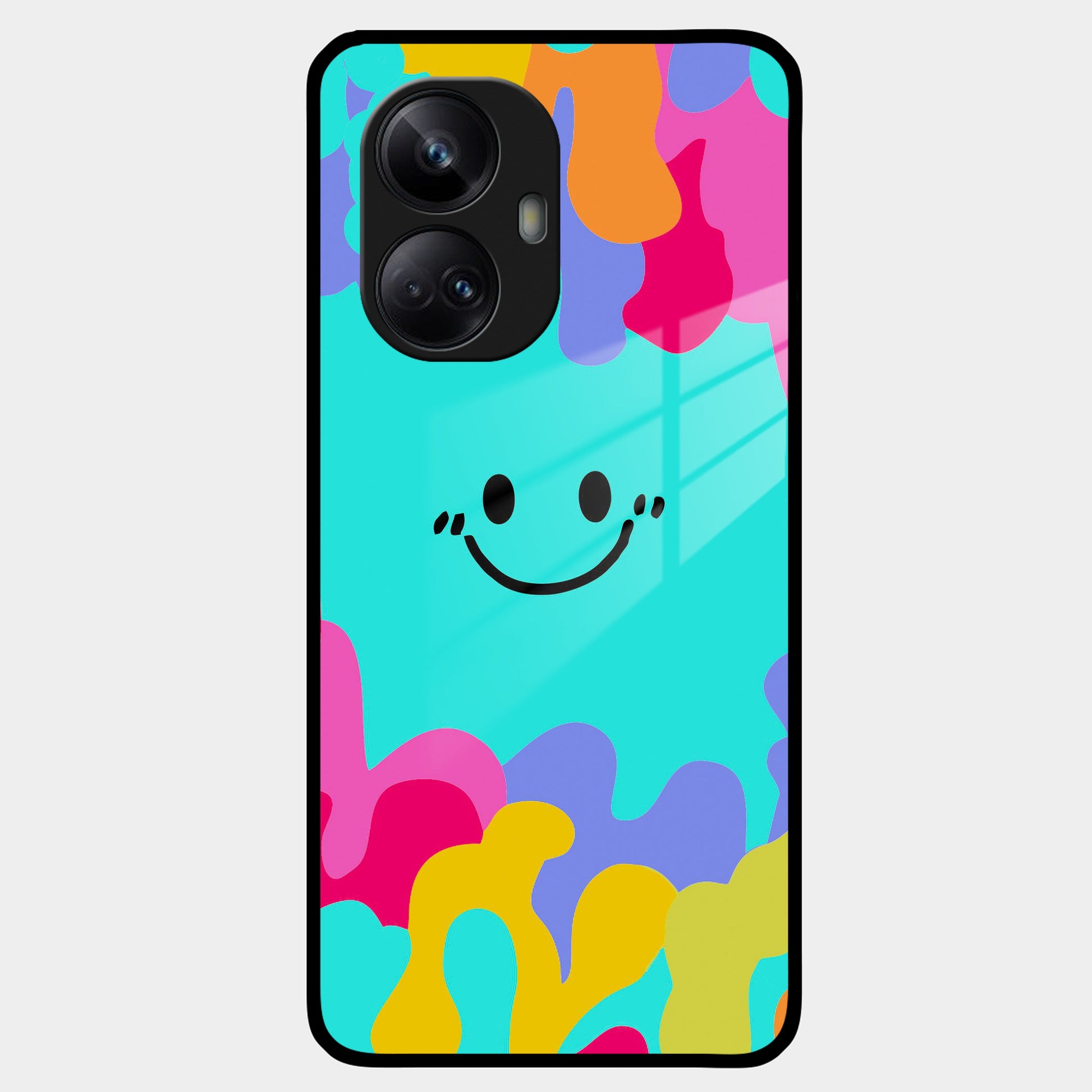 Cute Blue Smiley Multicolor Glass Case For Realme/Narzo ShopOnCliQ