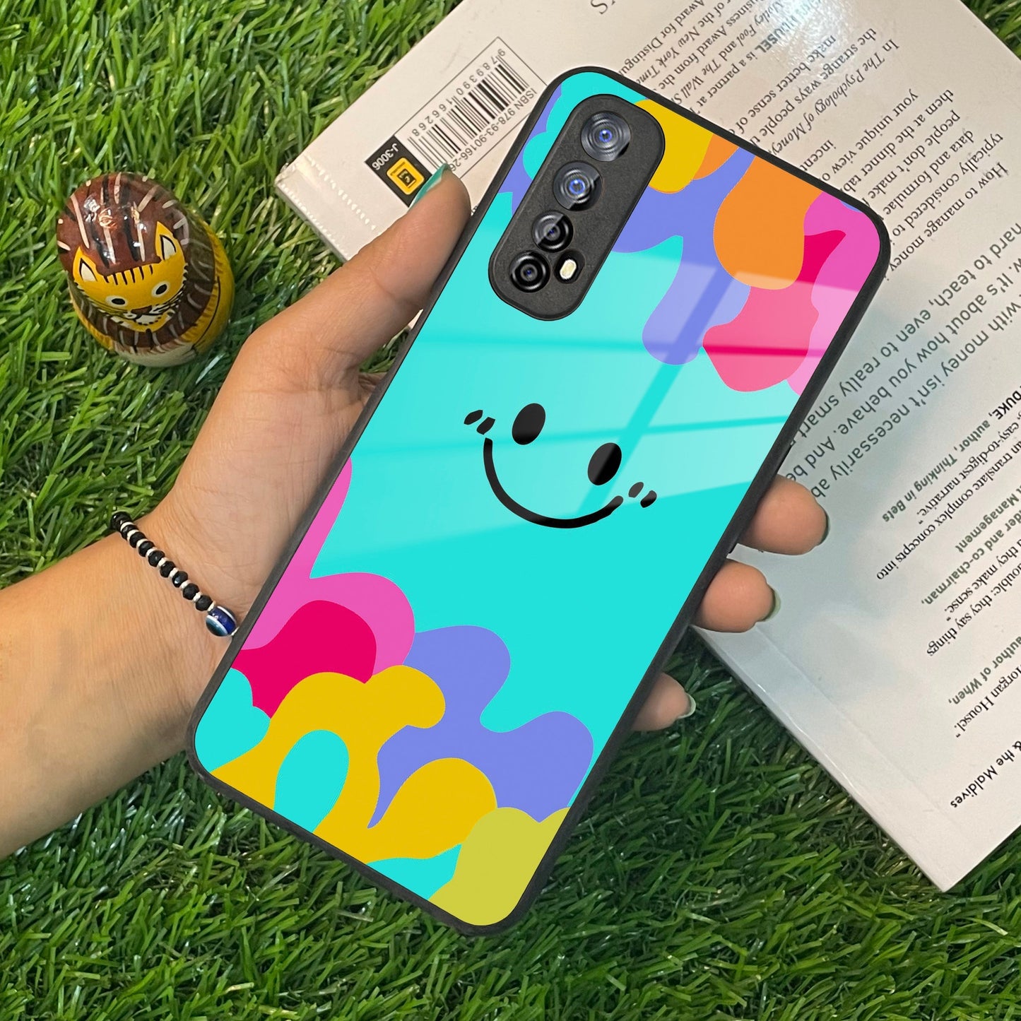 Cute Blue Smiley Multicolor Glass Case For Realme/Narzo ShopOnCliQ