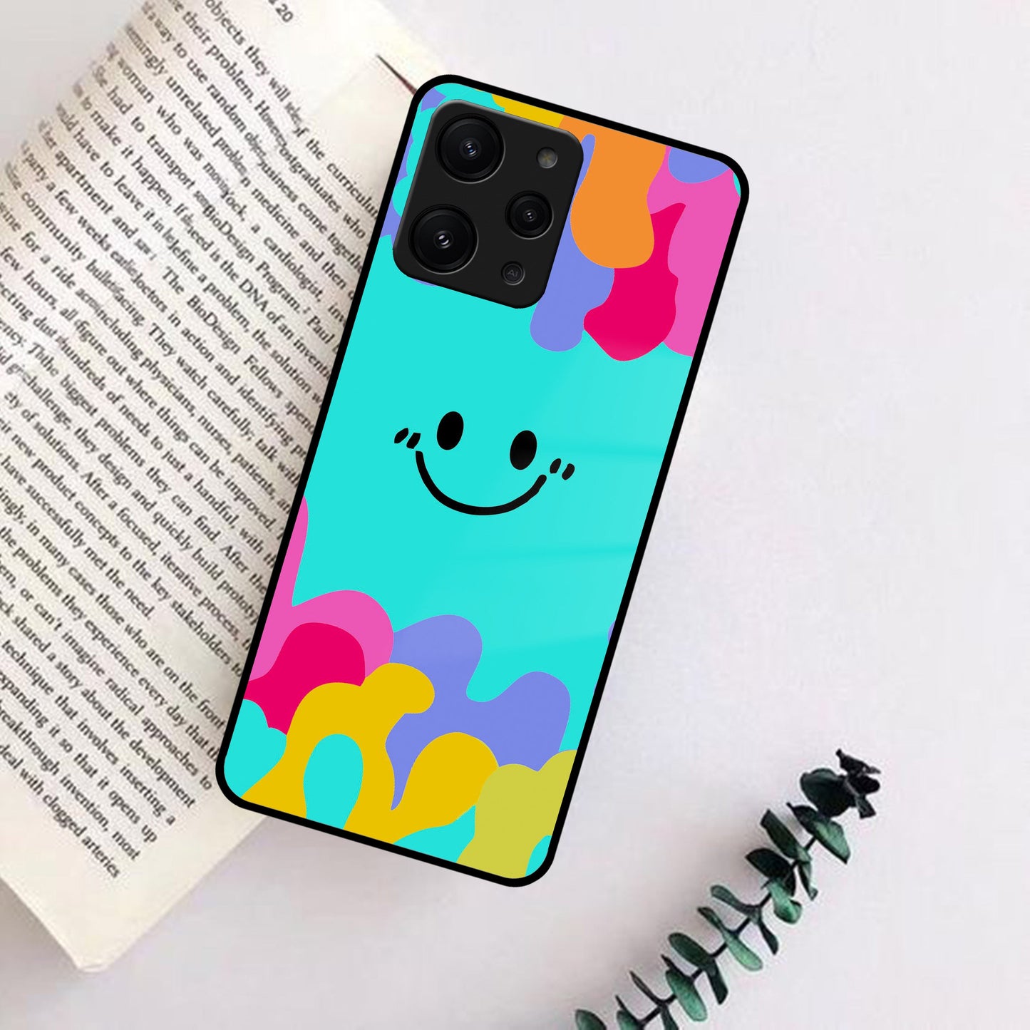 Cute Blue Smiley Multicolor Glass Case For Redmi/Xiaomi ShopOnCliQ