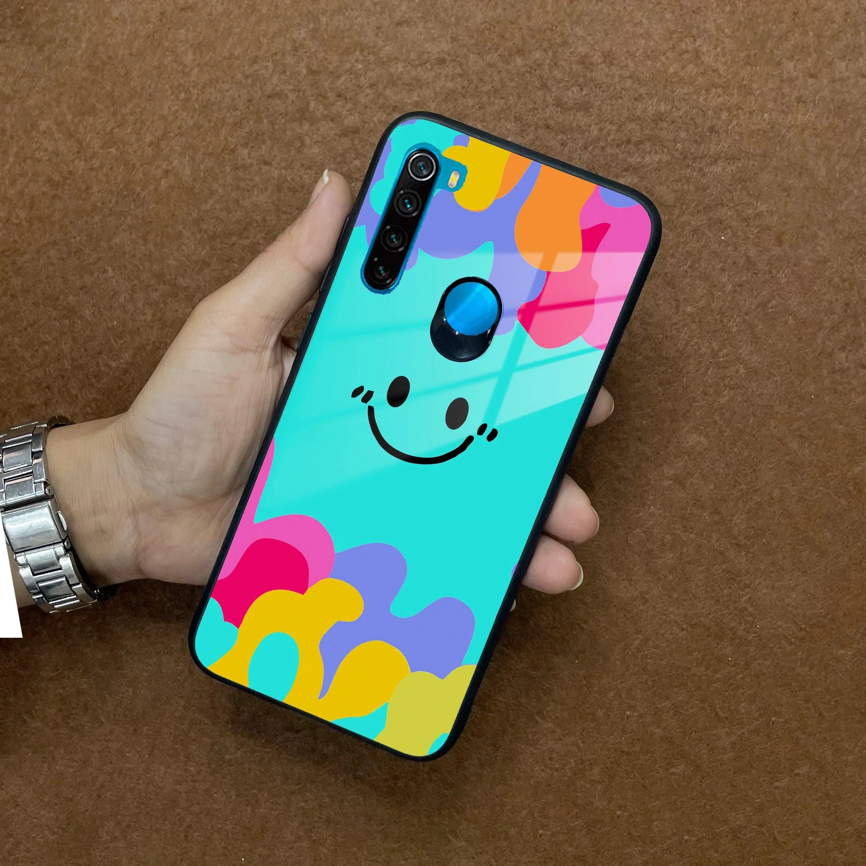 Cute Blue Smiley Multicolor Glass Case For Redmi/Xiaomi - ShopOnCliQ