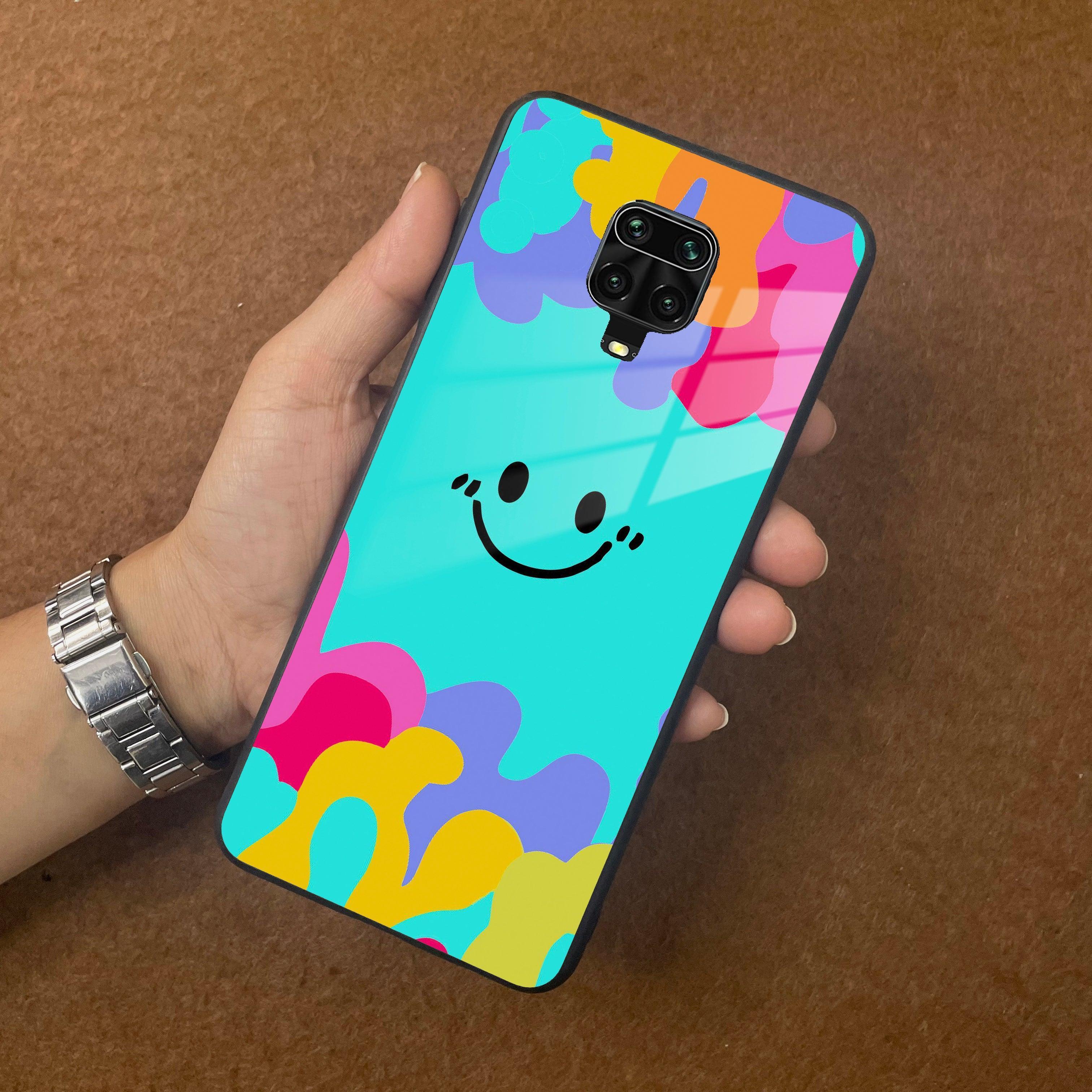 Cute Blue Smiley Multicolor Glass Case For Redmi/Xiaomi - ShopOnCliQ