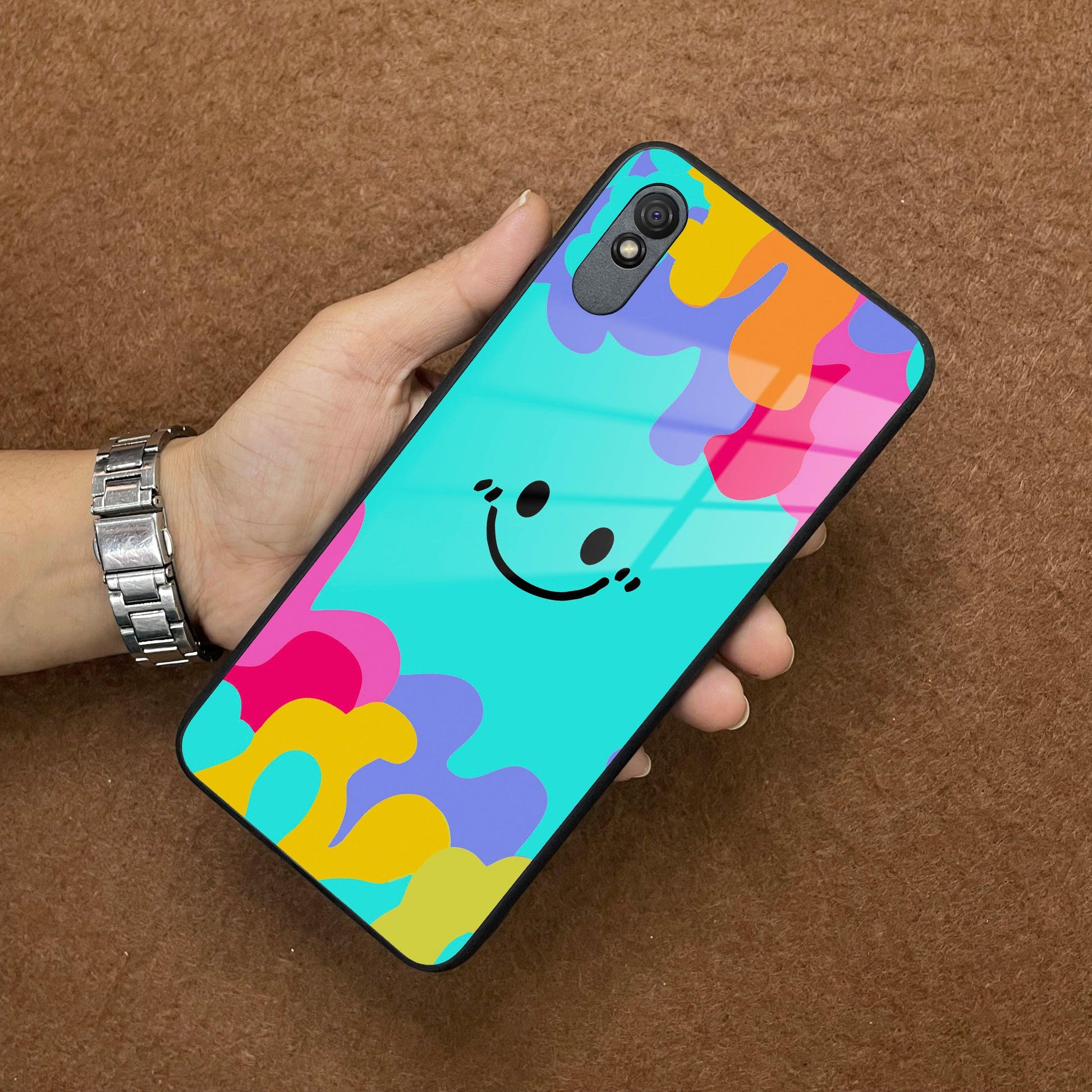 Cute Blue Smiley Multicolor Glass Case For Redmi/Xiaomi ShopOnCliQ