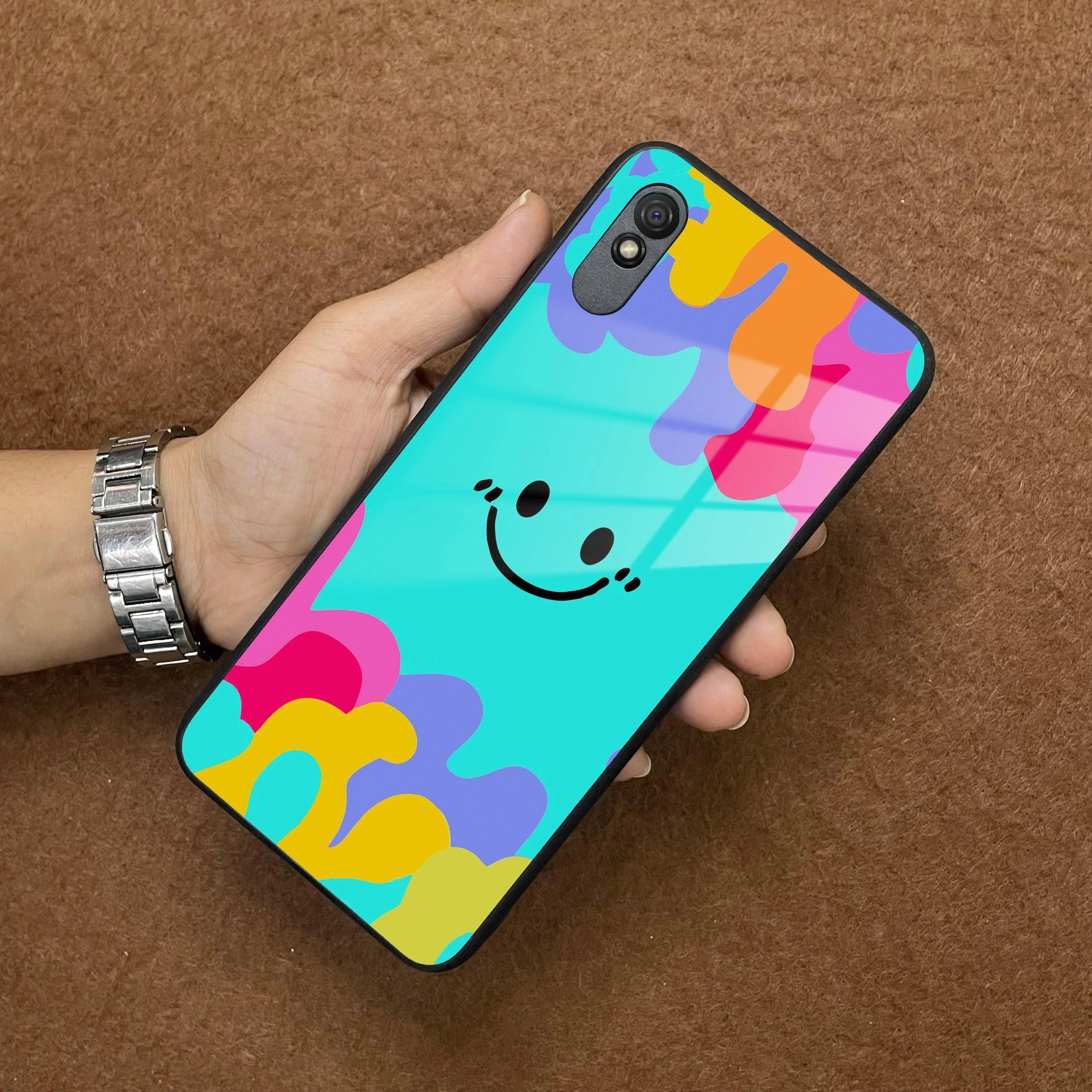 Cute Blue Smiley Multicolor Glass Case For Redmi/Xiaomi - ShopOnCliQ