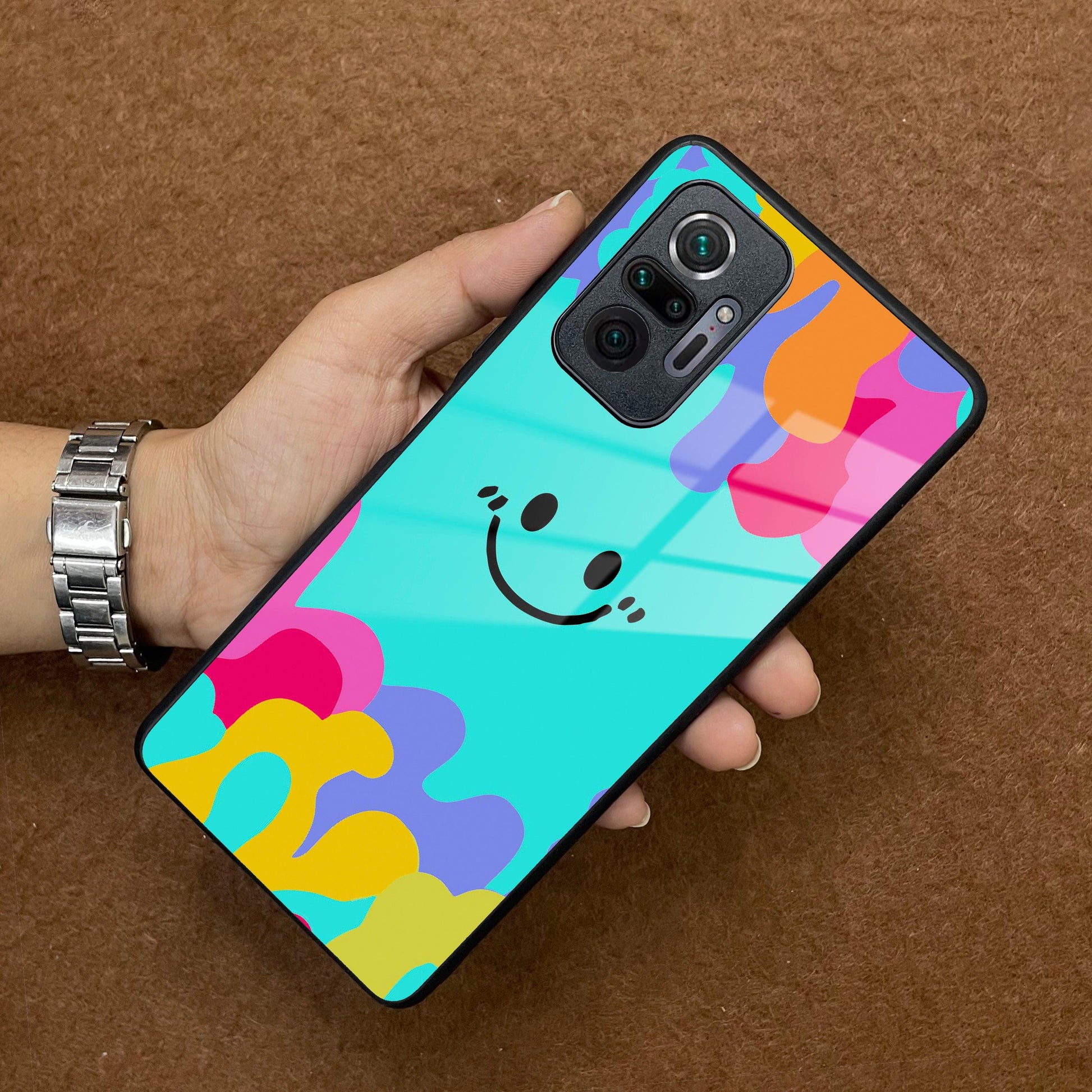 Cute Blue Smiley Multicolor Glass Case For Redmi/Xiaomi ShopOnCliQ