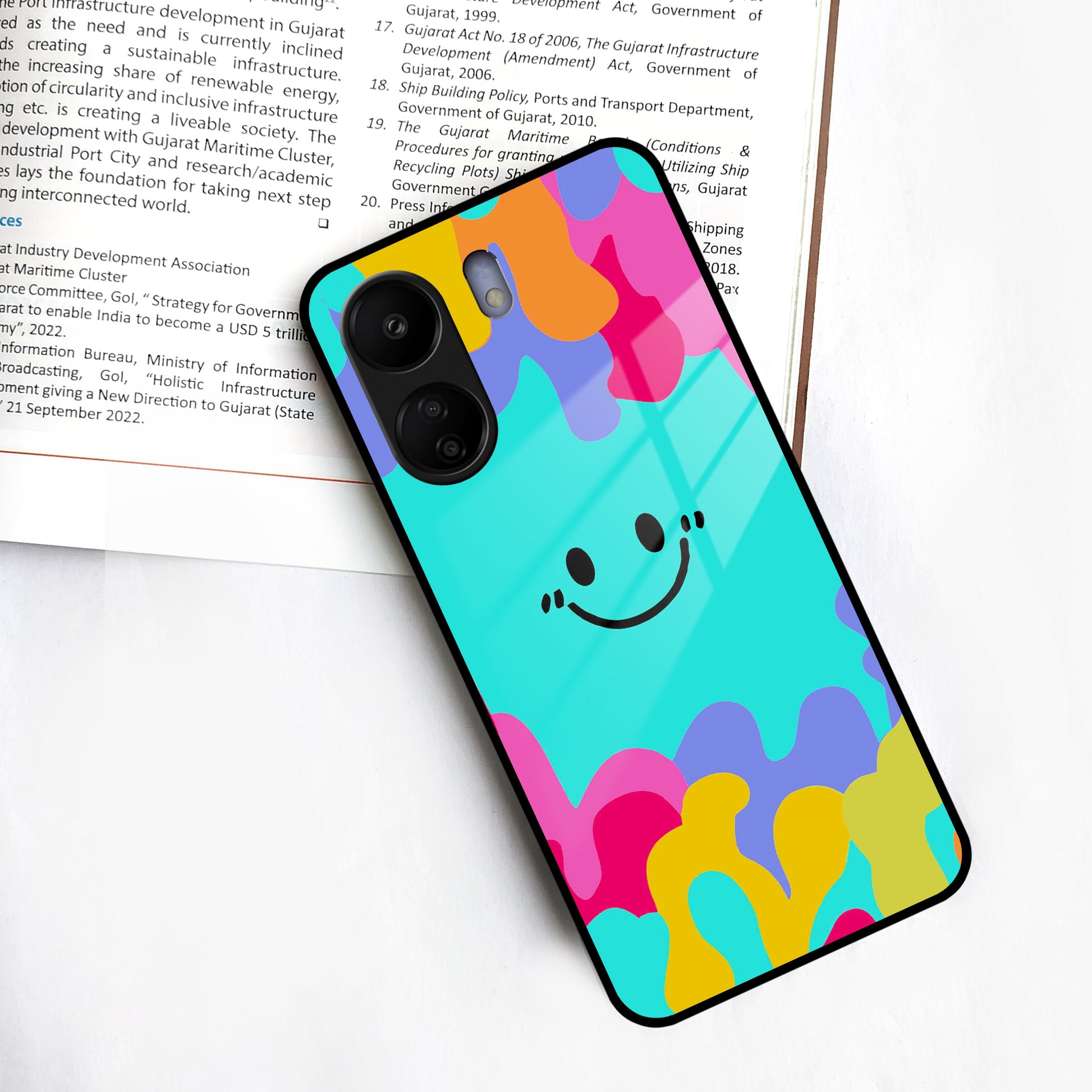 Cute Blue Smiley Multicolor Glass Case For Redmi/Xiaomi ShopOnCliQ