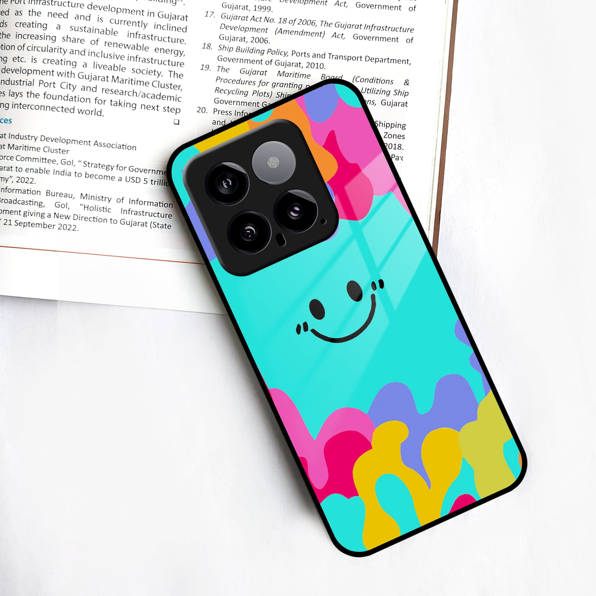 Cute Blue Smiley Multicolor Glass Case For Redmi/Xiaomi ShopOnCliQ