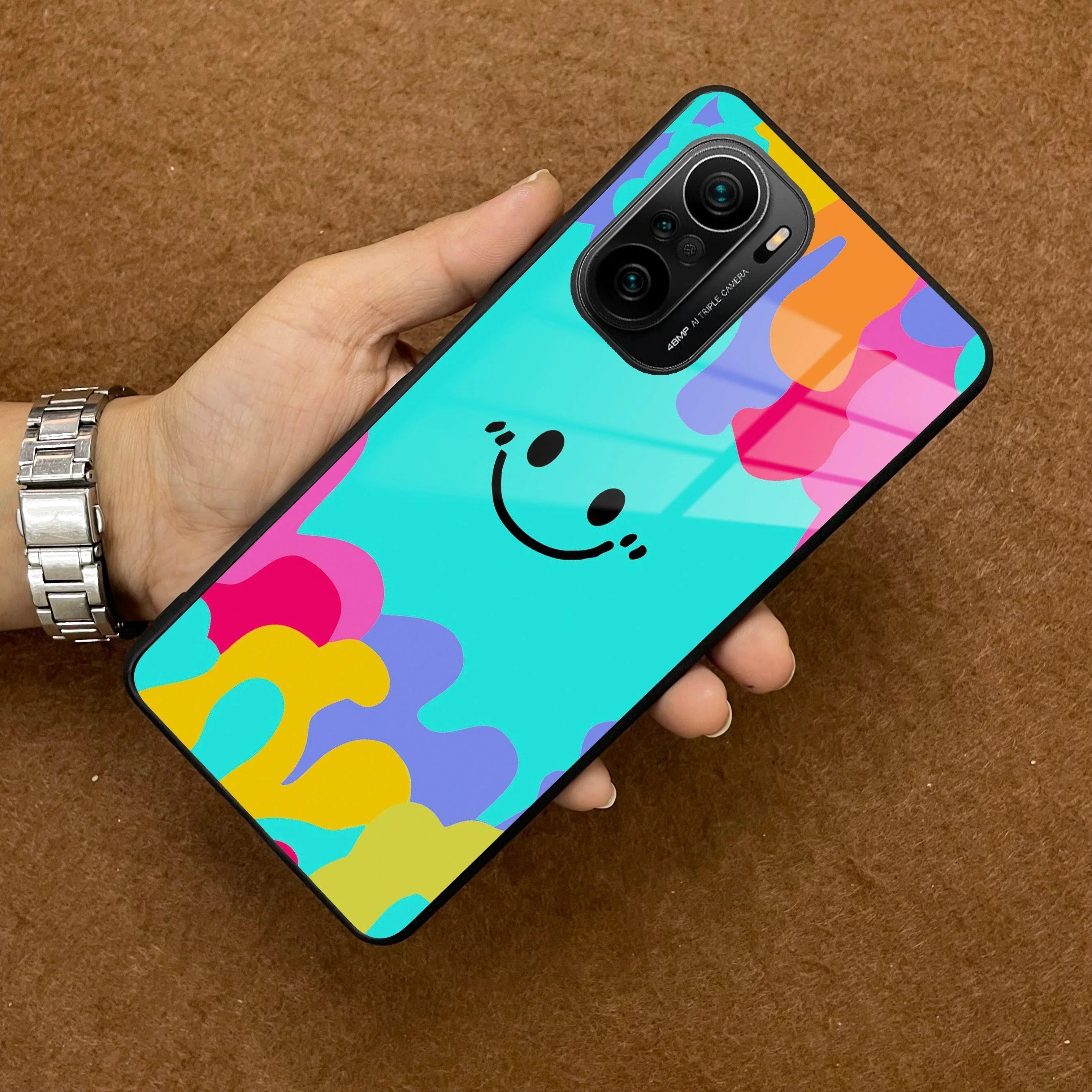 Cute Blue Smiley Multicolor Glass Case For Redmi/Xiaomi - ShopOnCliQ