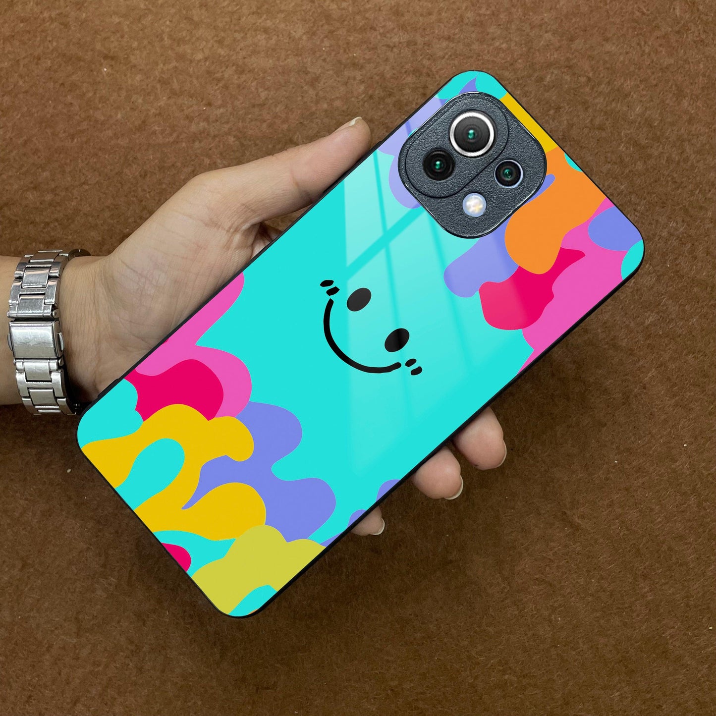 Cute Blue Smiley Multicolor Glass Case For Redmi/Xiaomi ShopOnCliQ