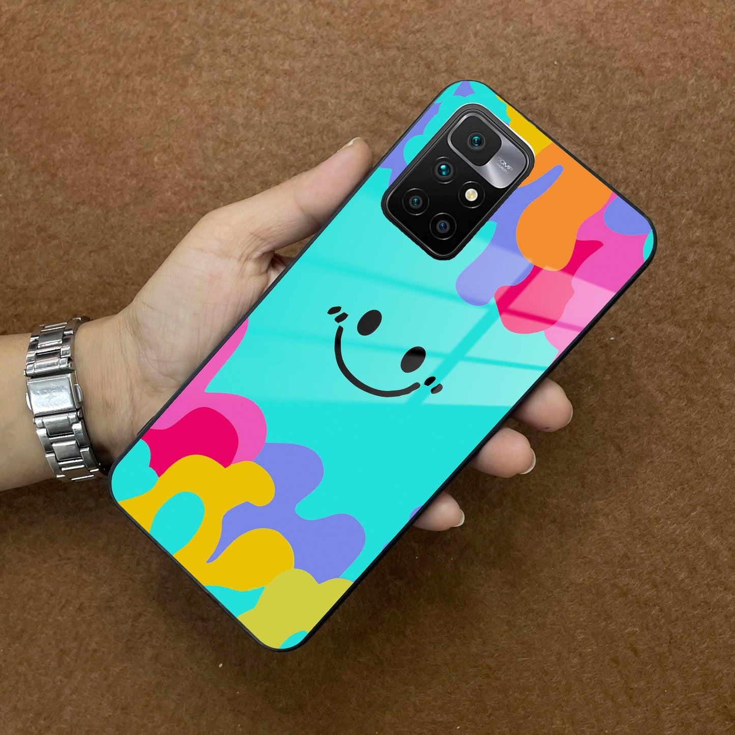 Cute Blue Smiley Multicolor Glass Case For Redmi/Xiaomi ShopOnCliQ