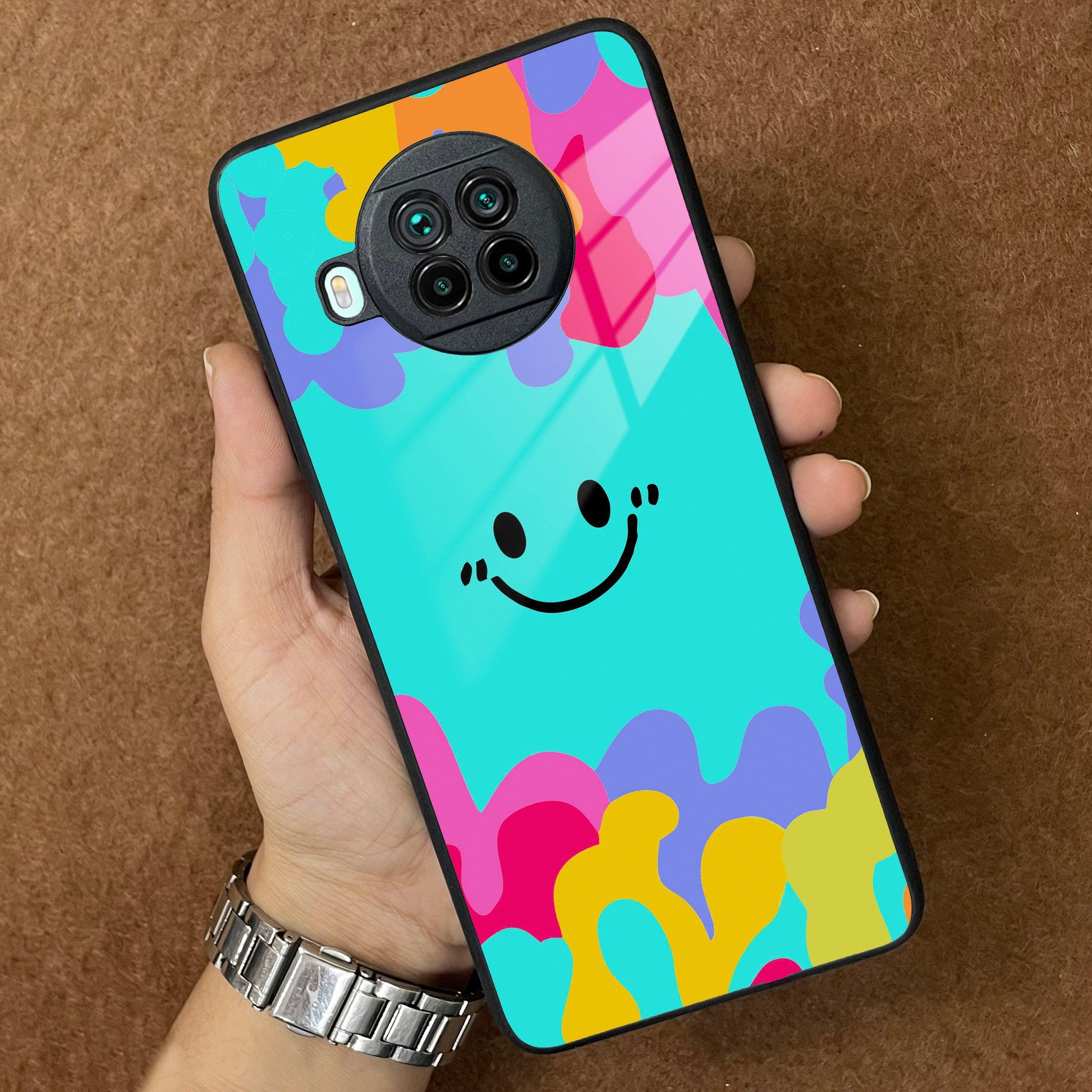 Cute Blue Smiley Multicolor Glass Case For Redmi/Xiaomi ShopOnCliQ