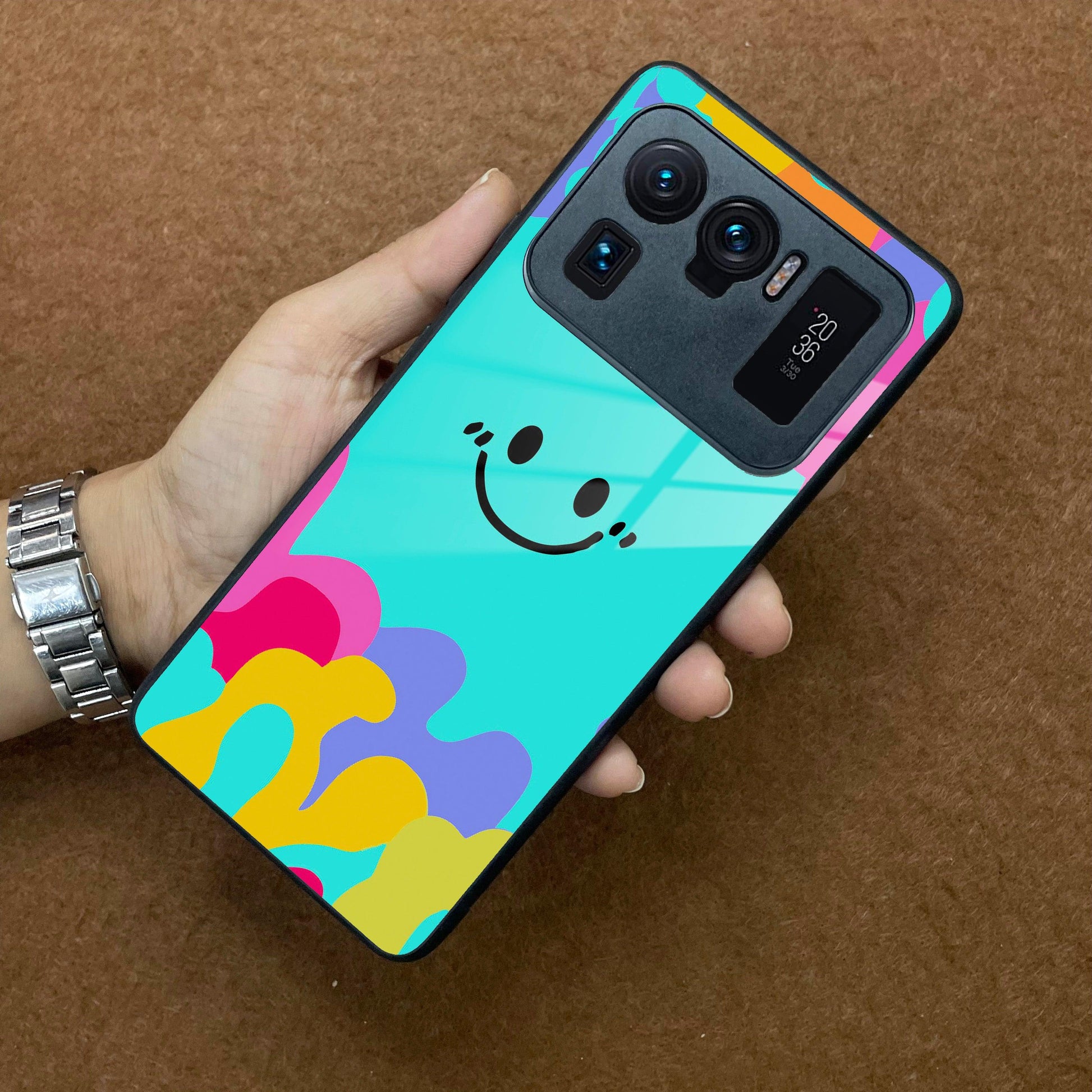 Cute Blue Smiley Multicolor Glass Case For Redmi/Xiaomi ShopOnCliQ