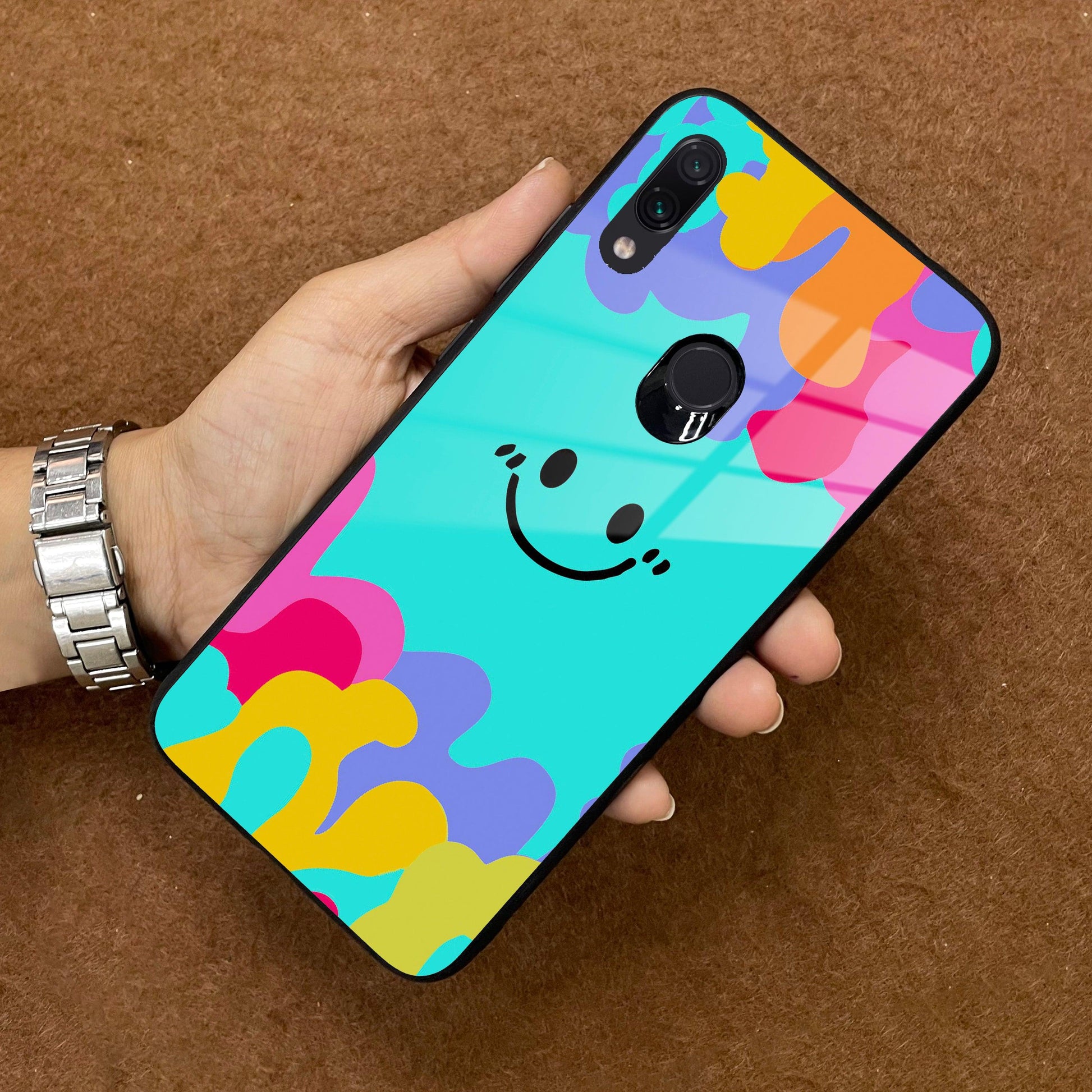 Cute Blue Smiley Multicolor Glass Case For Redmi/Xiaomi ShopOnCliQ