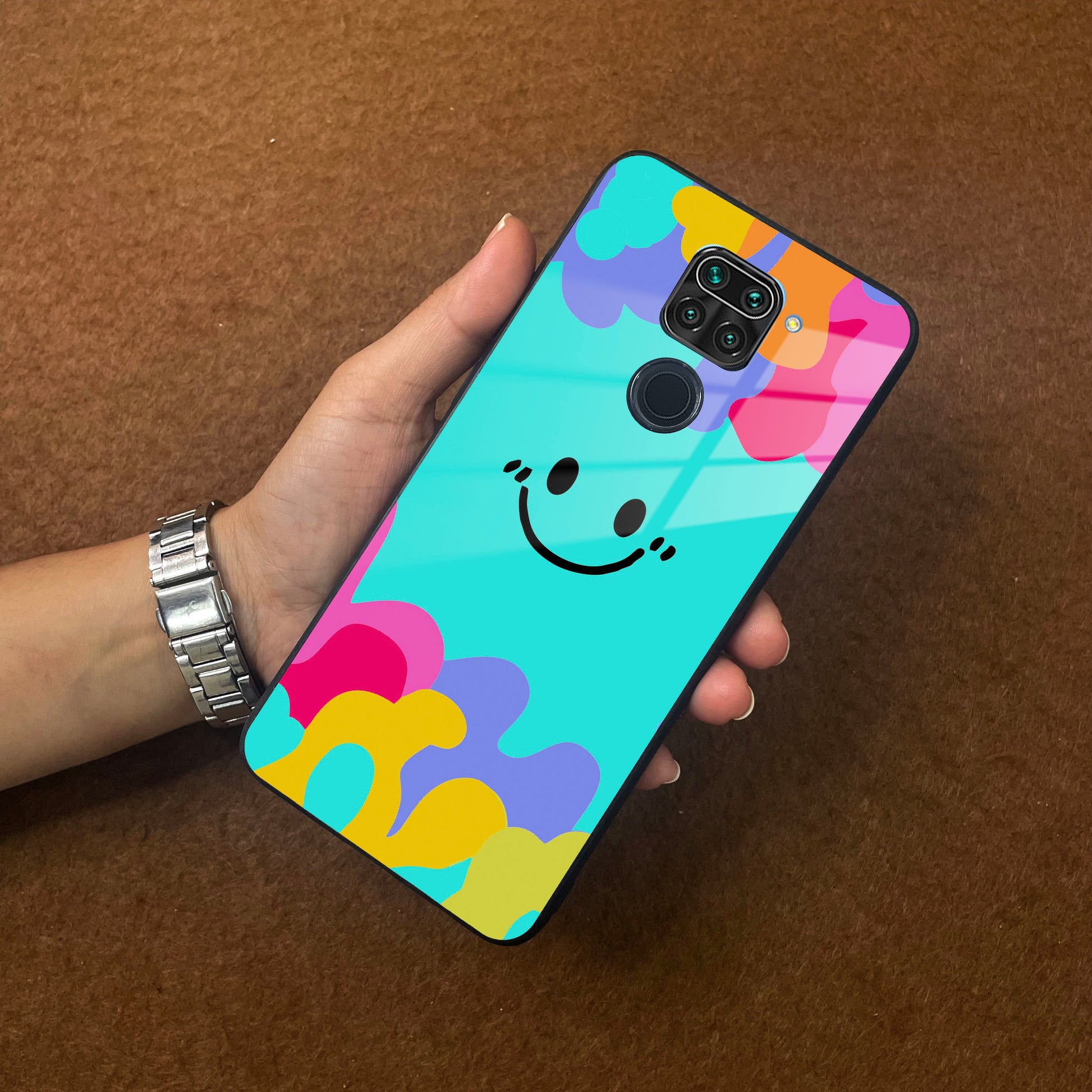 Cute Blue Smiley Multicolor Glass Case For Redmi/Xiaomi ShopOnCliQ