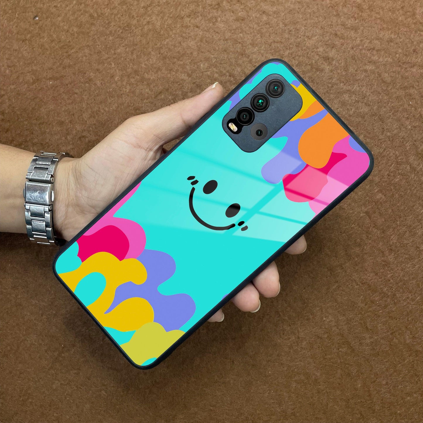 Cute Blue Smiley Multicolor Glass Case For Redmi/Xiaomi ShopOnCliQ