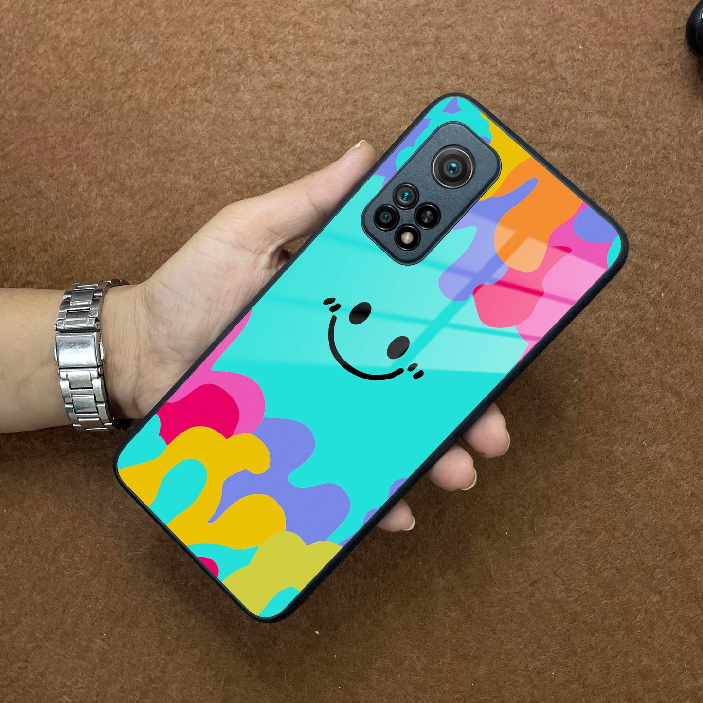 Cute Blue Smiley Multicolor Glass Case For Redmi/Xiaomi ShopOnCliQ