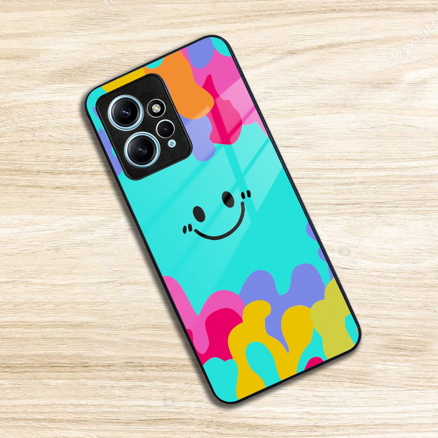 Cute Blue Smiley Multicolor Glass Case For Redmi/Xiaomi ShopOnCliQ