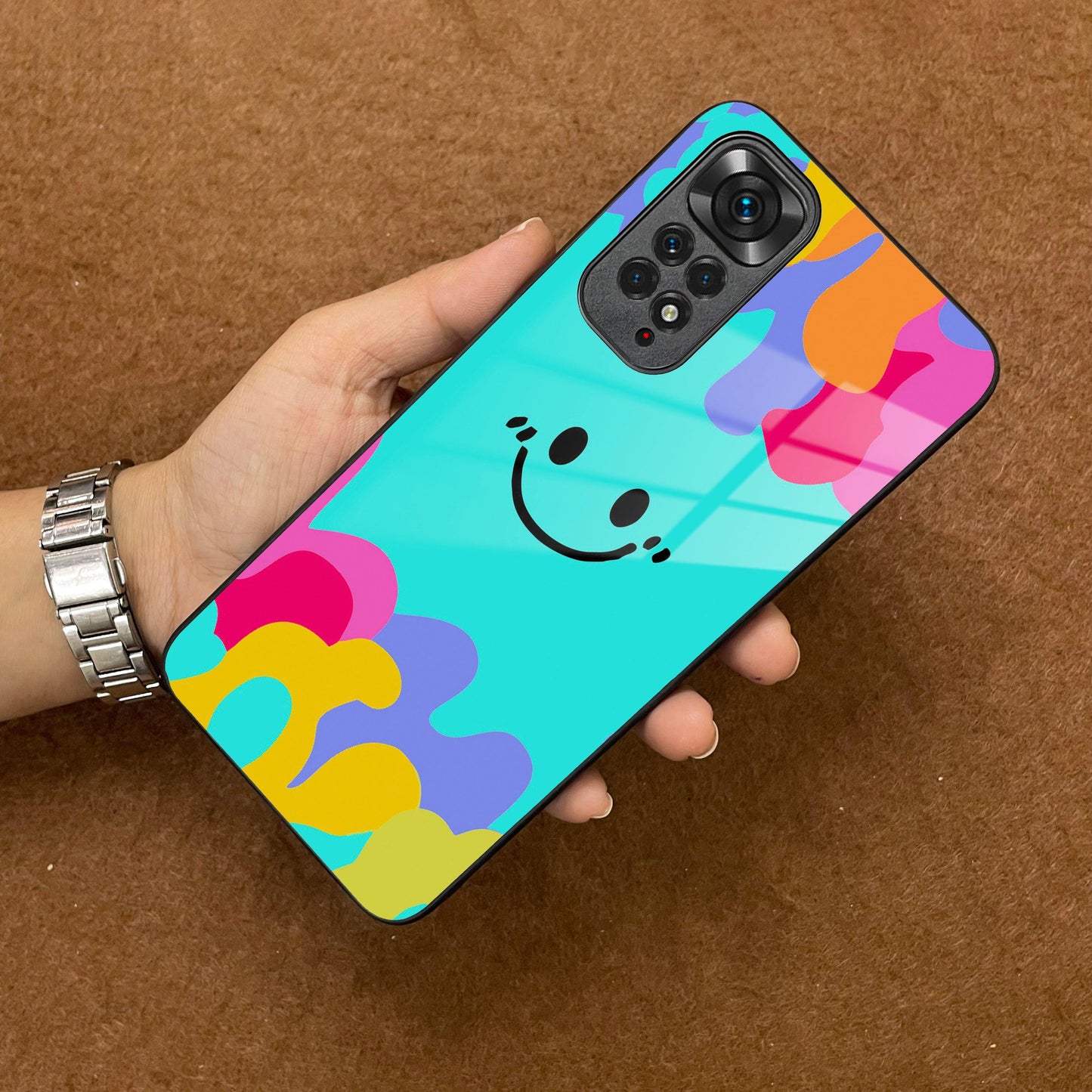 Cute Blue Smiley Multicolor Glass Case For Redmi/Xiaomi ShopOnCliQ