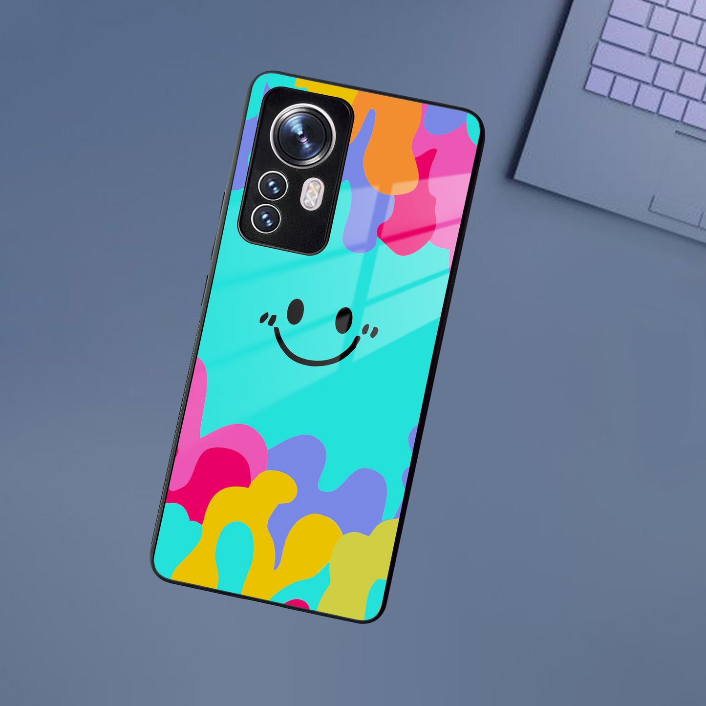 Cute Blue Smiley Multicolor Glass Case For Redmi/Xiaomi ShopOnCliQ