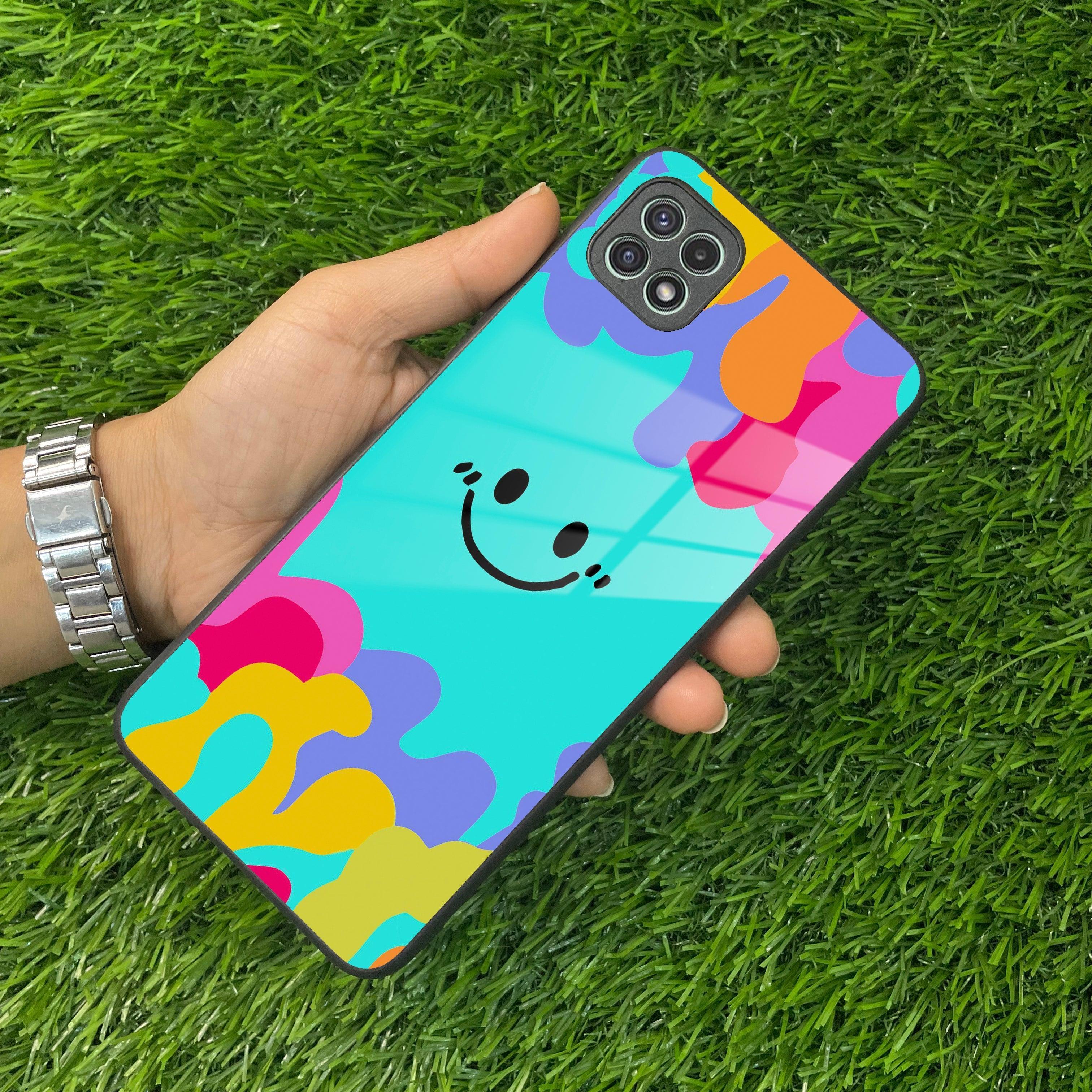 Cute Blue Smiley Multicolor Glass Case For Samsung - ShopOnCliQ