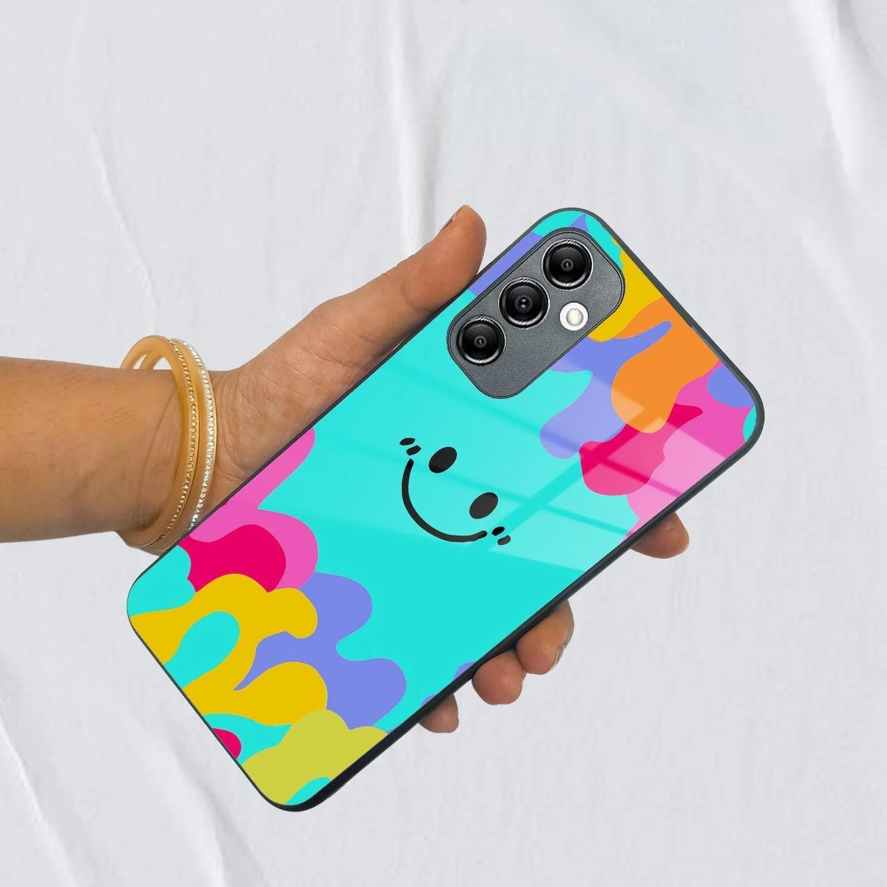 Cute Blue Smiley Multicolor Glass Case For Samsung - ShopOnCliQ
