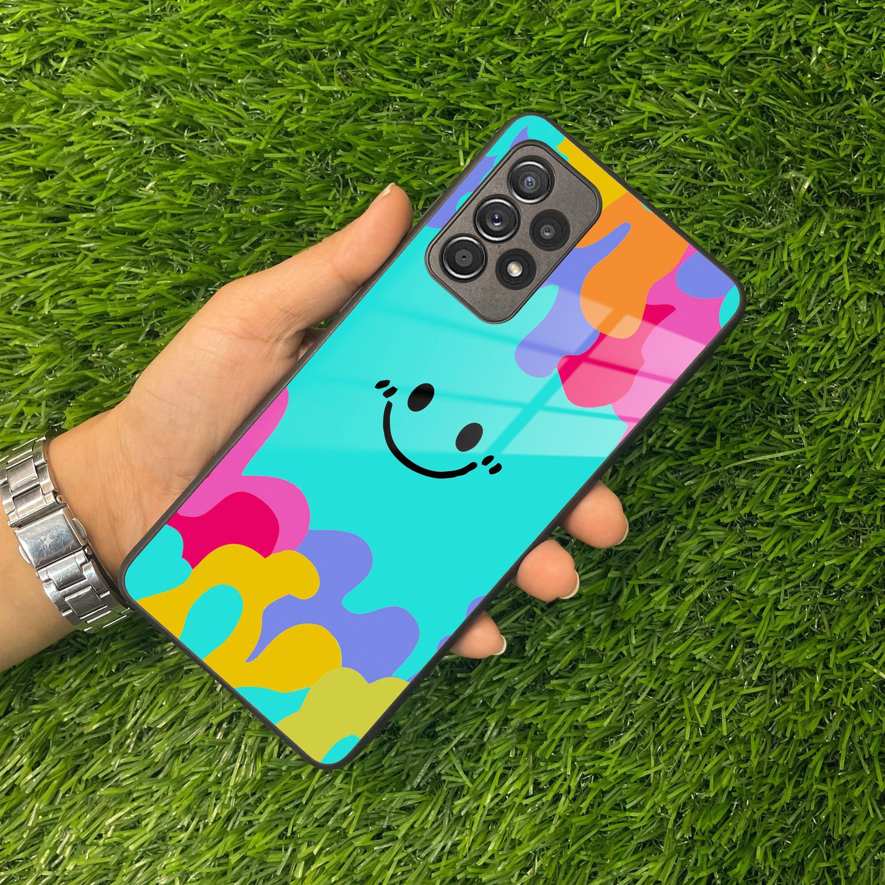 Cute Blue Smiley Multicolor Glass Case For Samsung - ShopOnCliQ